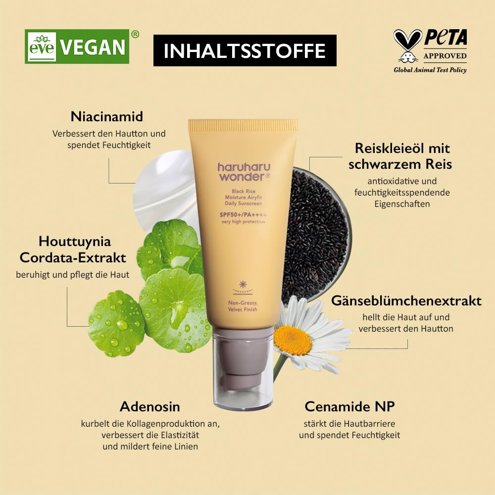 Detalle de Haruharu Wonder Black Rice Moisture Airyfit Daily Sunscreen – nicht fettendes Velvet Finish, 50ml