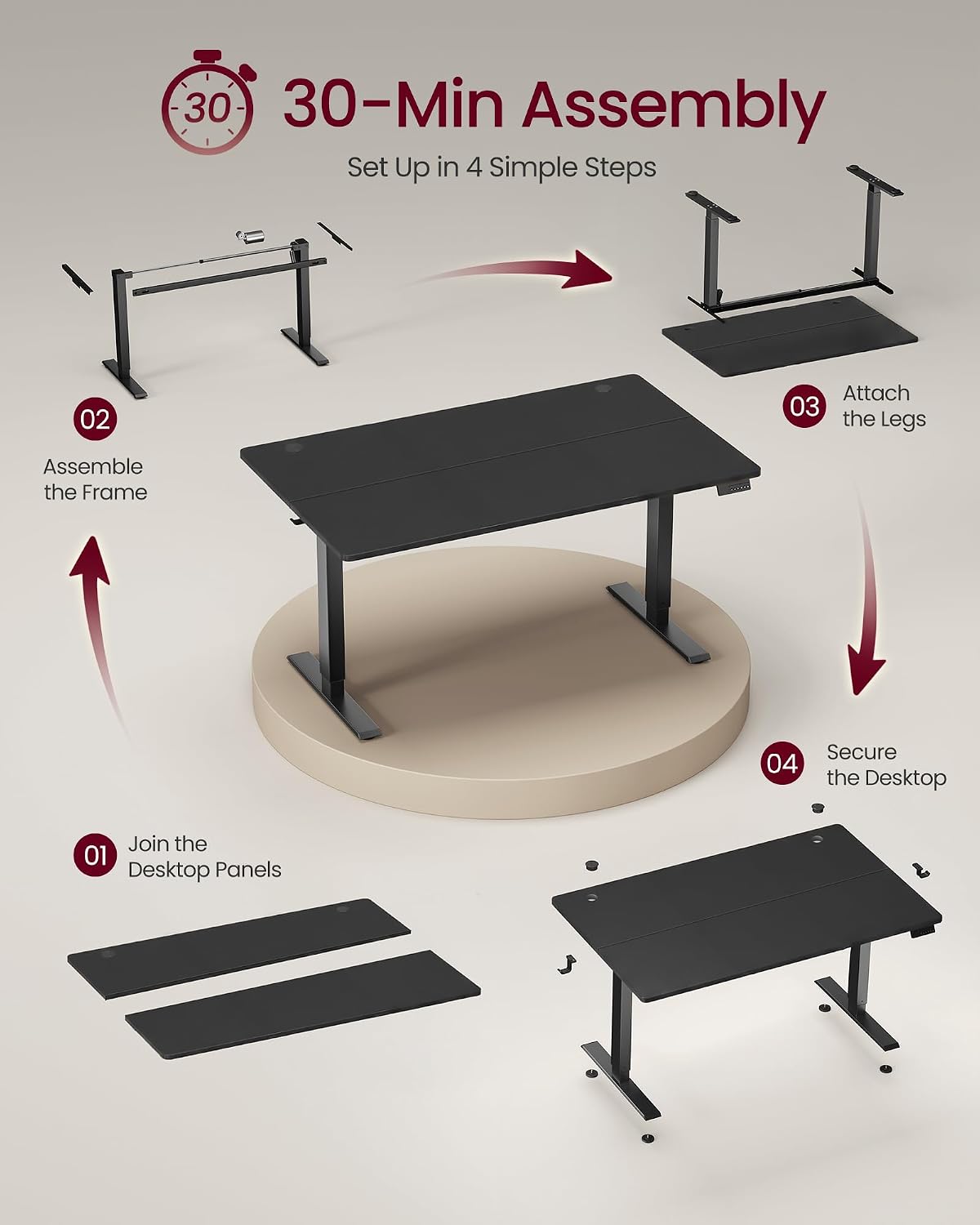 Thumbnail 6 de VASAGLE ULSD315BZ02SV1 Electric Standing Desk, 55 x 28 Inches, 4 Presets