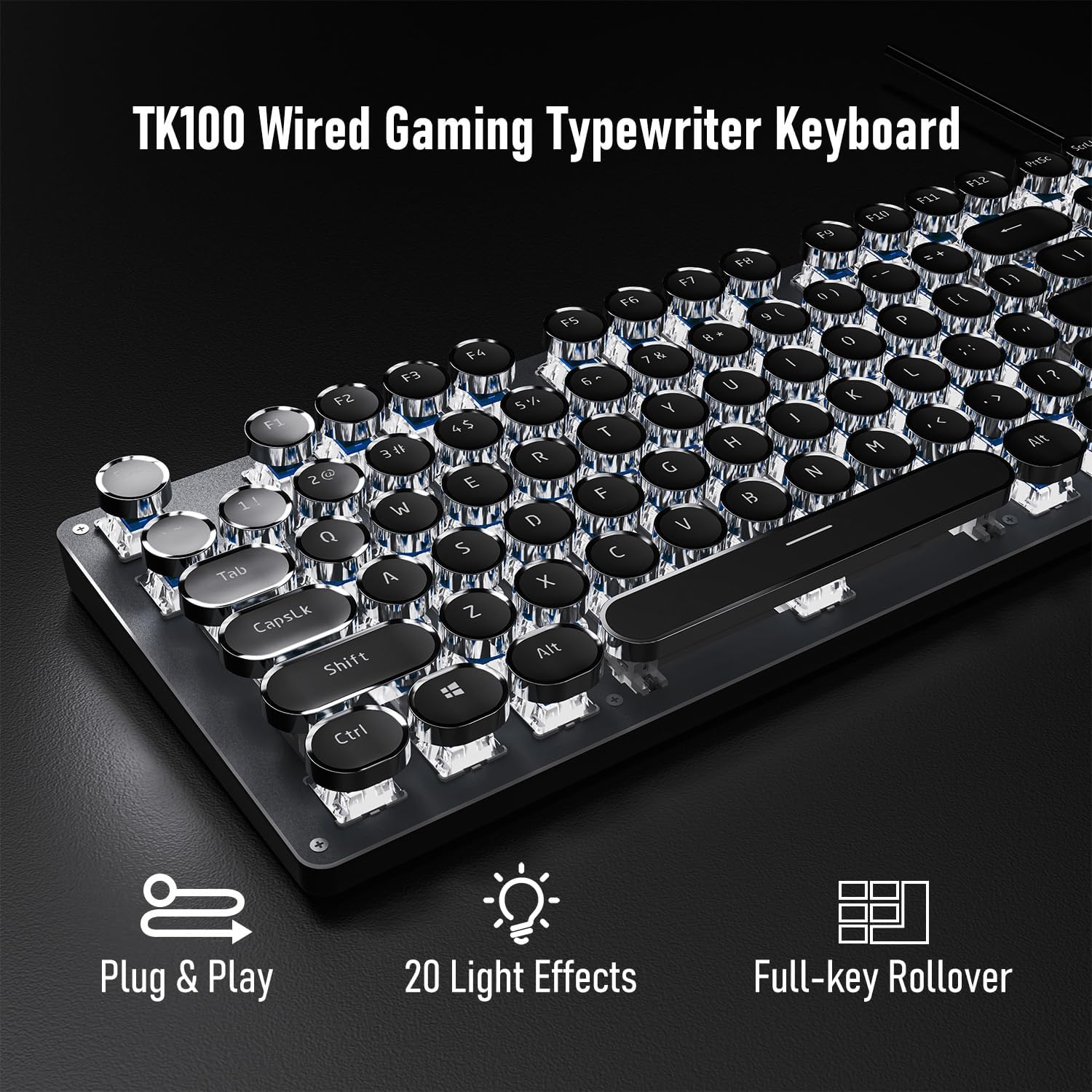 Thumbnail 1 de SEUNKWANG Typewriter Style Mechanical Gaming Keyboard TK100 with White Backlight