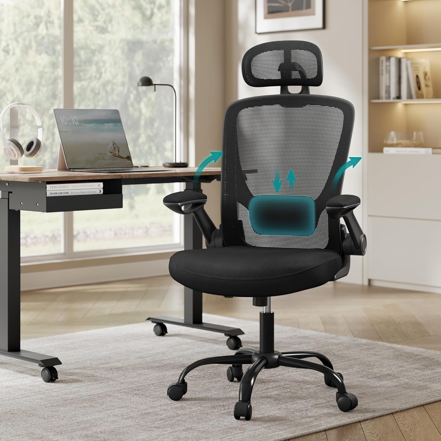 Detalle de SONGMICS KIME OBN047B01 ergonomische bureaustoel met mesh en verstelbare steun