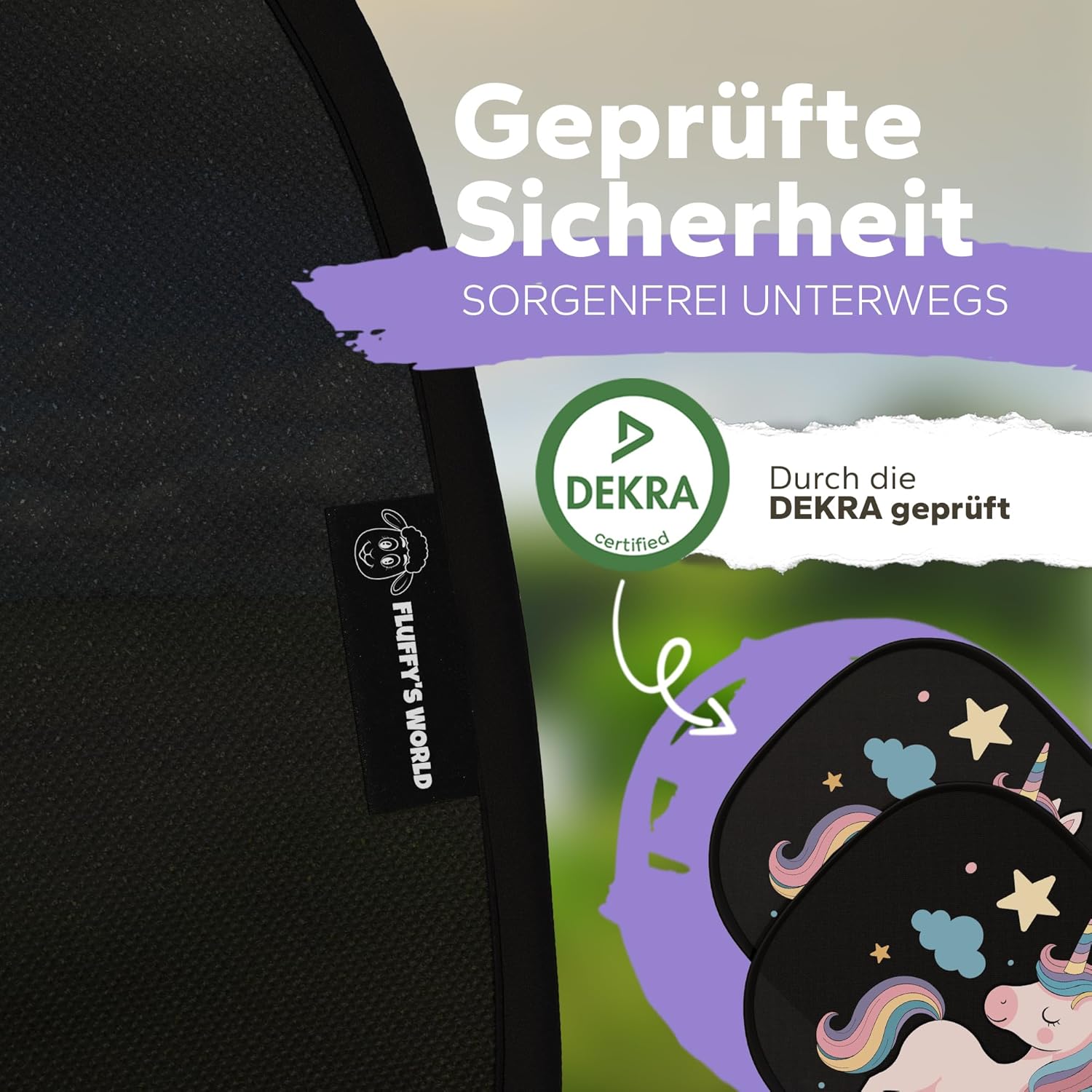 Thumbnail 2 de Sonnenschutz Auto Baby & Kinder mit UPF50+ (DEKRA geprüft, KBA-zugelassen) – Sonnenschutz Seitenscheibe Einhorn
