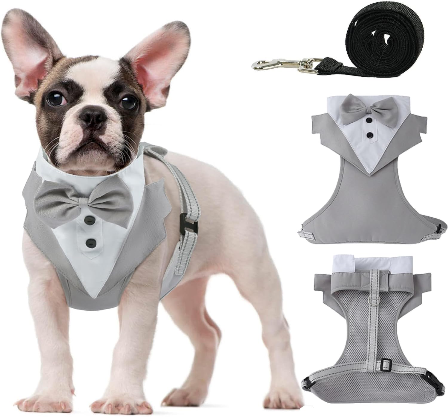 Detalle de OUOBOB Tuxedo Dog Harness: Formal Bow Tie Vest with No-Pull Leash for Small to Medium Dogs