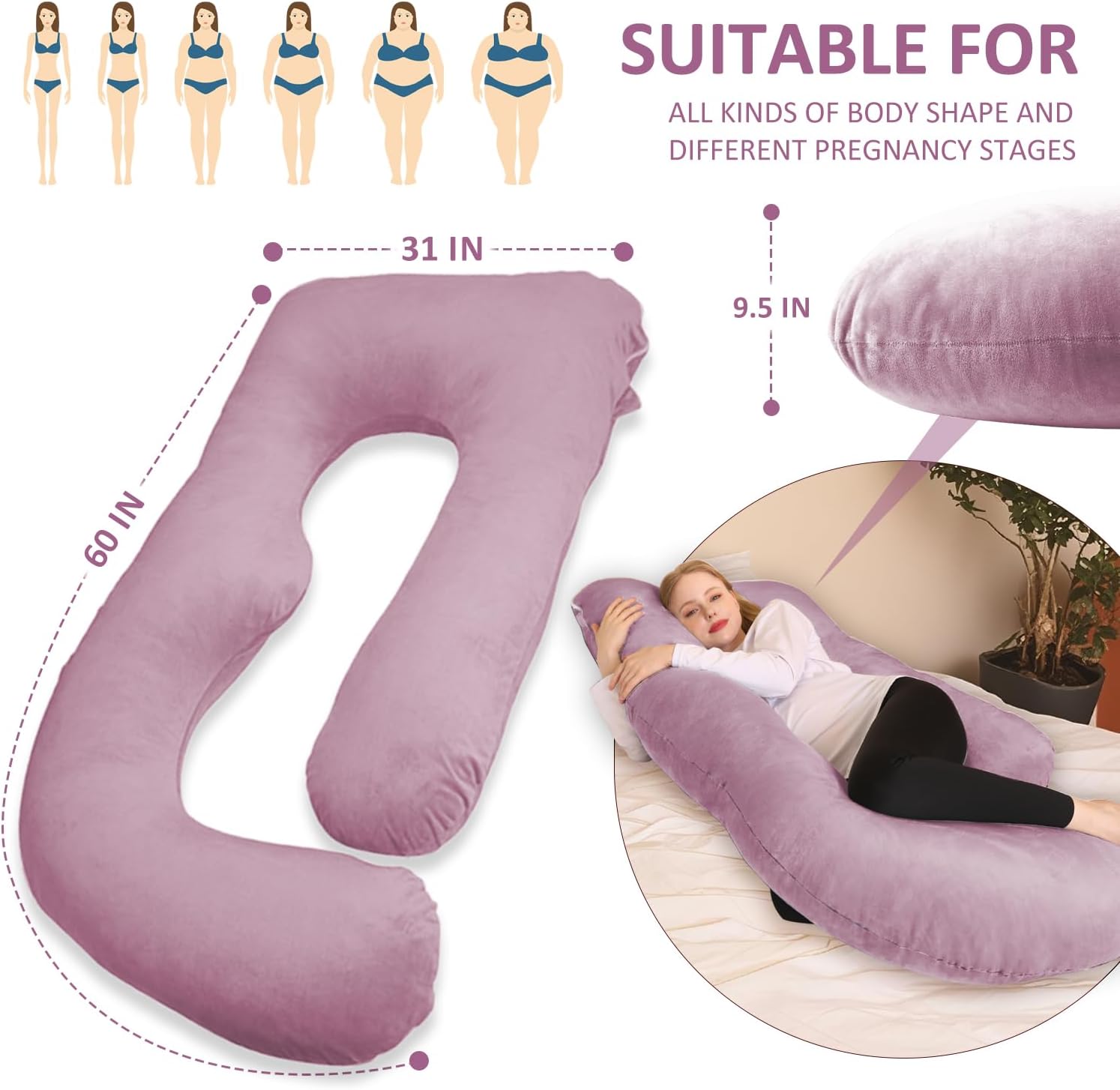 Thumbnail 6 de Chilling Home Schwangerschaftskissen J-Form (Seitenschläfer- und Stillkissen) – Rosa Grau, 140×70×20 cm