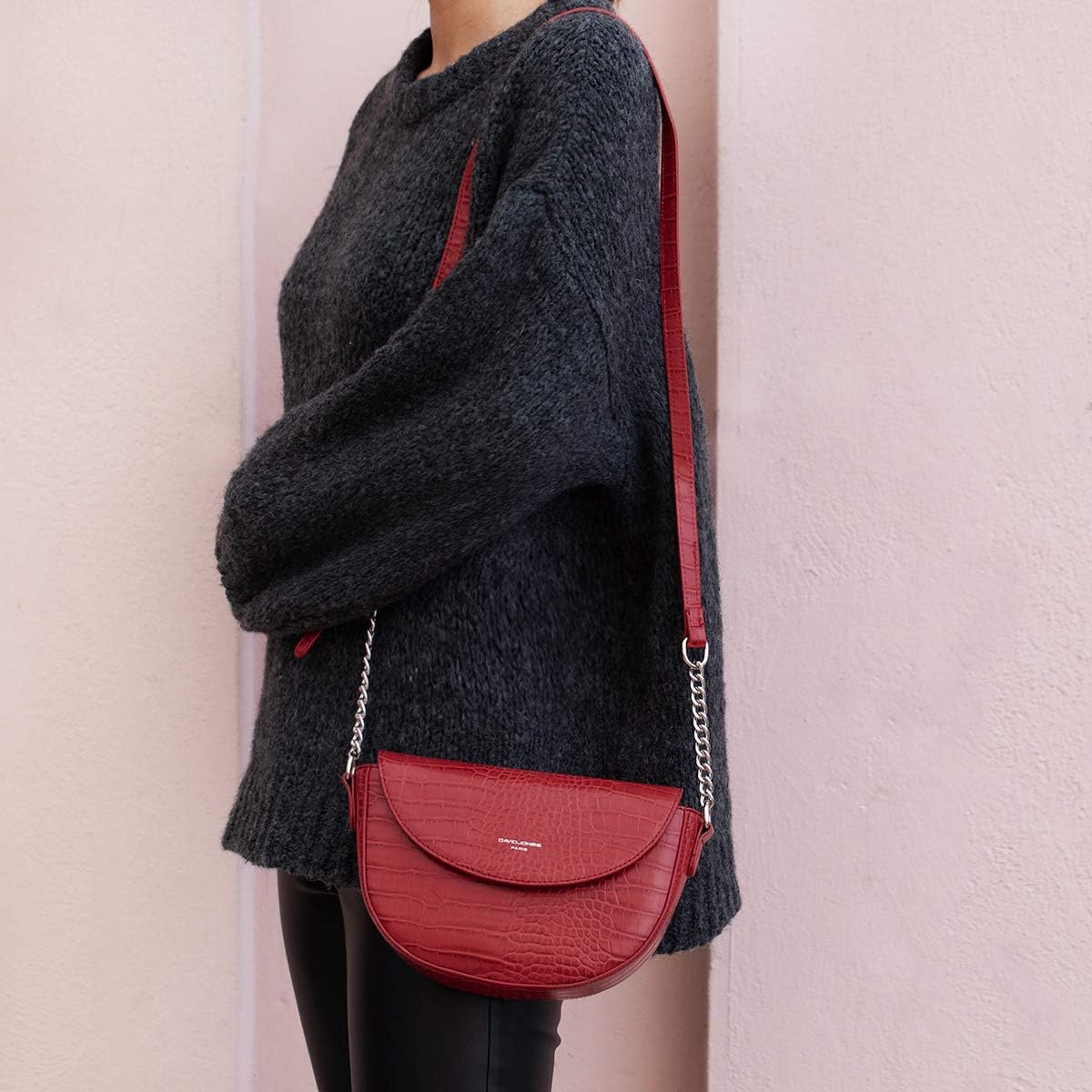 Detalle de David Jones Bolso Bandolera Cocodrilo Mujer 👜 Elegante Rojo