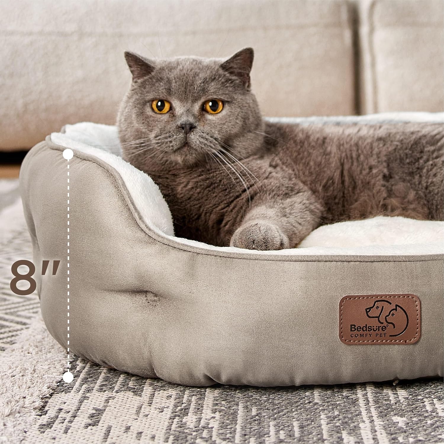 Thumbnail 4 de Bedsure 25in Camel Round Pet Bed with Plush Fleece and Non-Slip Base