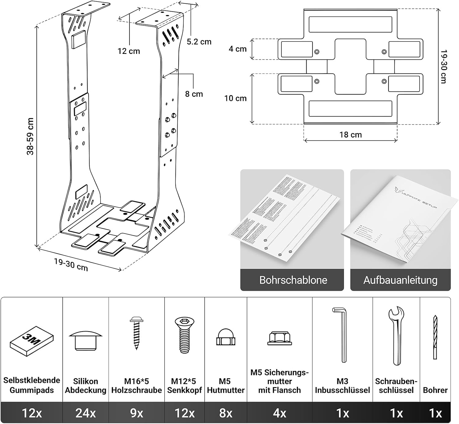 Detalle de PC Halterung unter dem Schreibtisch – Schwerlast-Tower-Halterung bis 35 kg (Weiß)