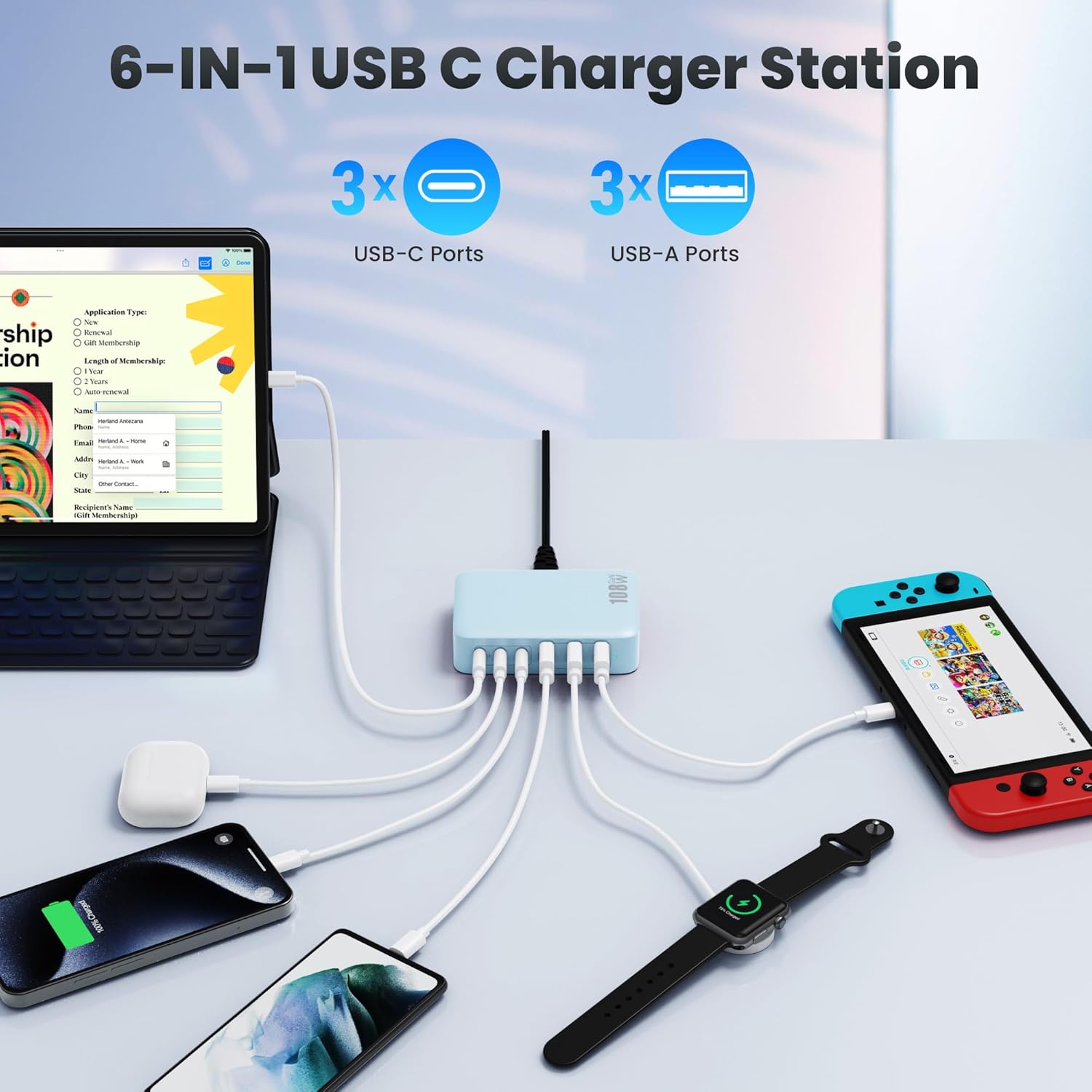 Detalle 2 de 108W Cargador GaN III 6 puertos USB C