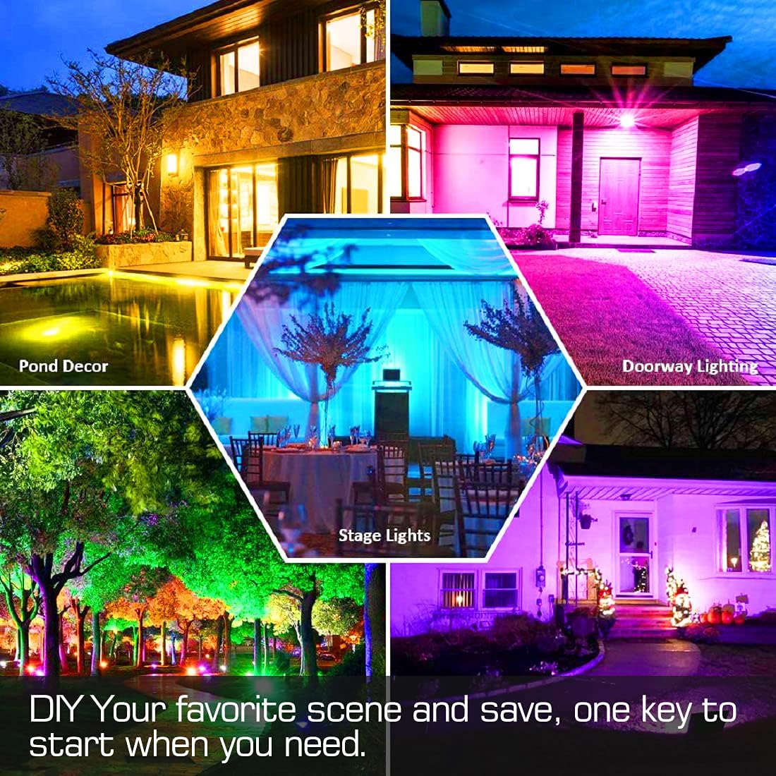 Thumbnail 5 de Lighting Master LED Floodlight Outdoor 50W (2 Pack) with 120 RGB Colours + Warm White, IP66, Timing Remote