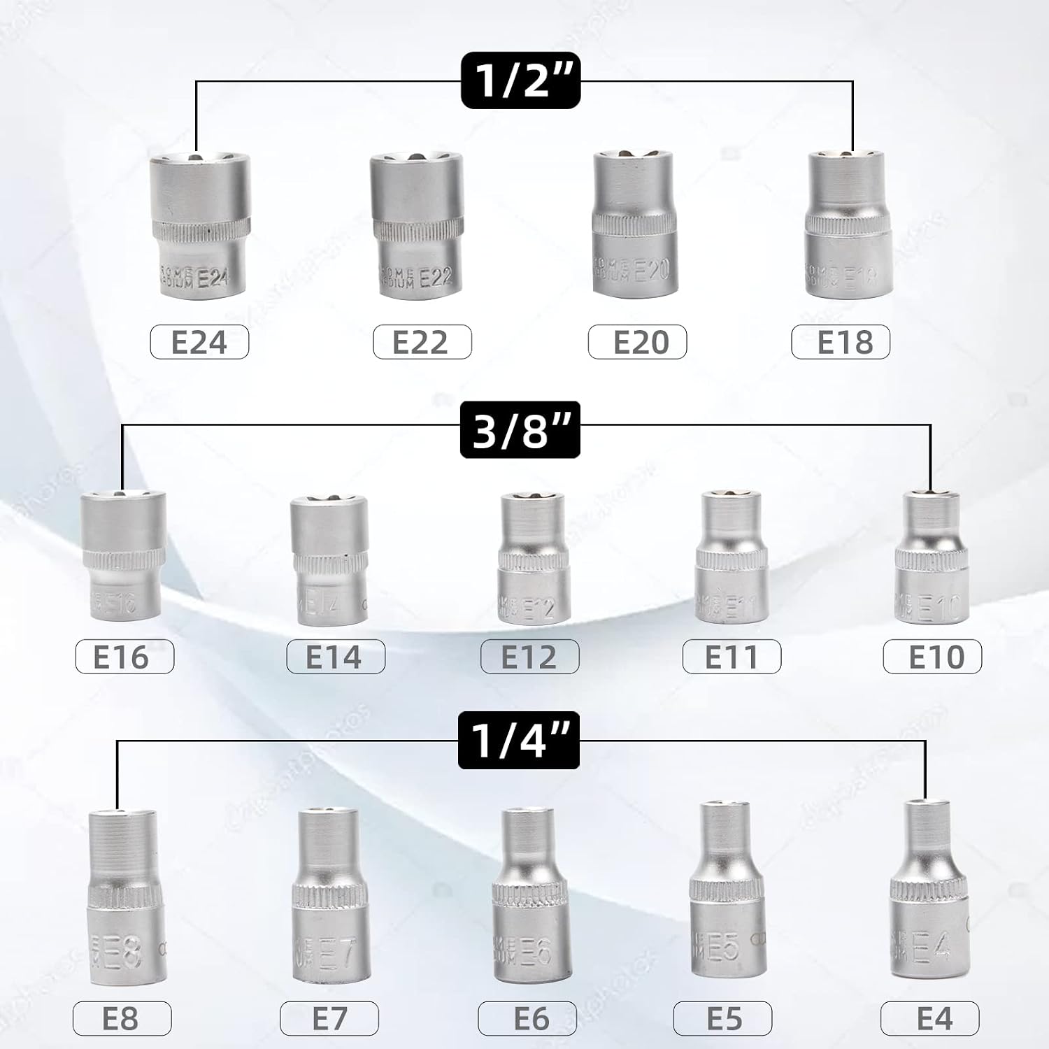 Detalle de CCLIFE Set di chiavi a bussola Torx E4-E24 1/4 3/8 1/2 pollici