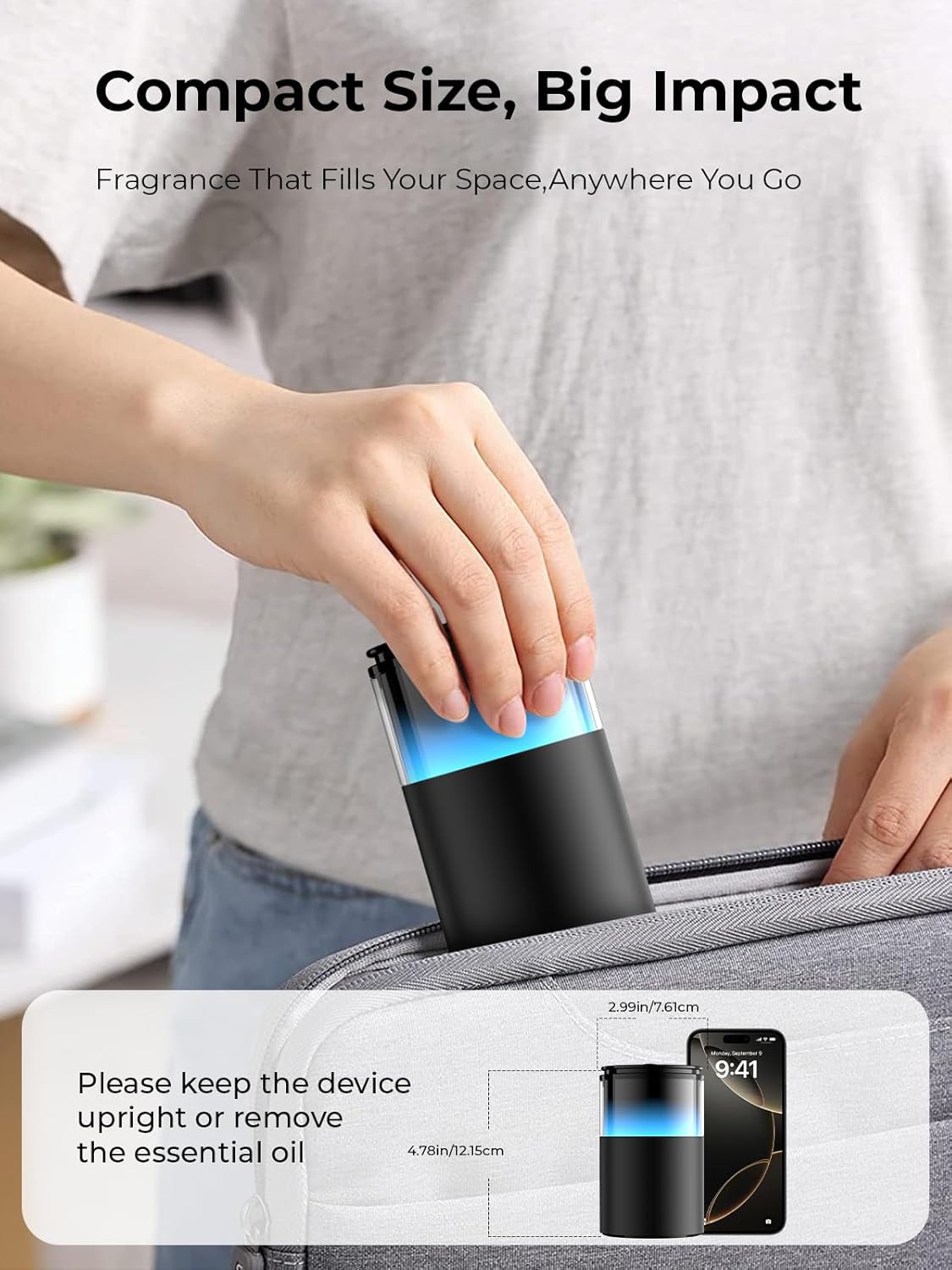 Detalle 2 de Pmsusoow Waterless Essential Oil Diffuser, 48-Hour Battery