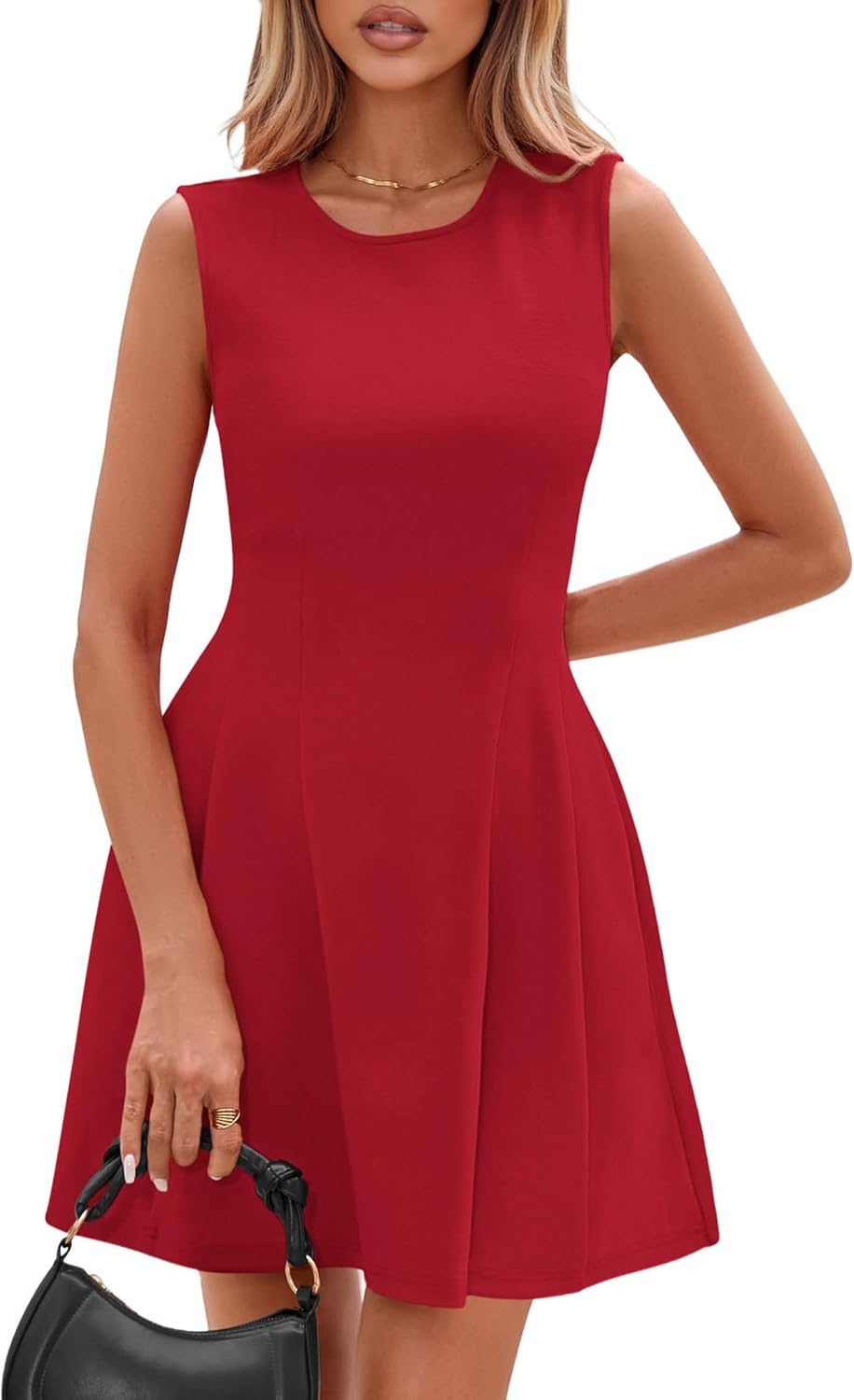 Detalle 1 de PRETTYGARDEN Women's A-Line Mini Dress, Sleeveless with Round Neckline