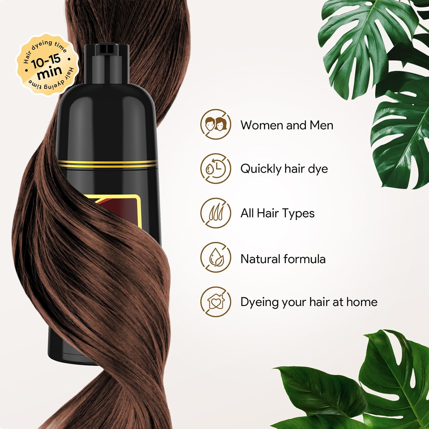 Detalle 2 de Hair Dye Shampoo für graues Haar – Dunkelbraun, 500 ml, 10 Anwendungen