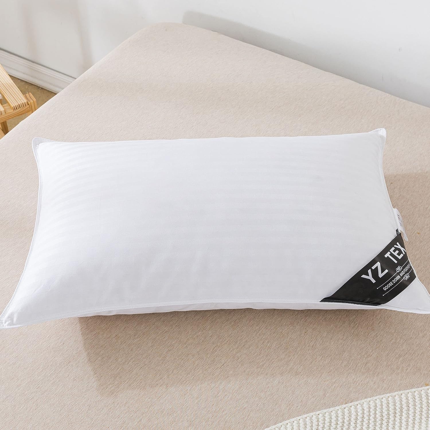 Thumbnail 3 de YZTEX 2 Pack Goose Feather and Down Pillows – 100% Cotton Shell, UK Standard Size (48 x 74 cm)