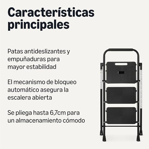 Thumbnail 1 de Amazon Basics escalera plegable de 3 peldaños de acero, antideslizante, 150 kg