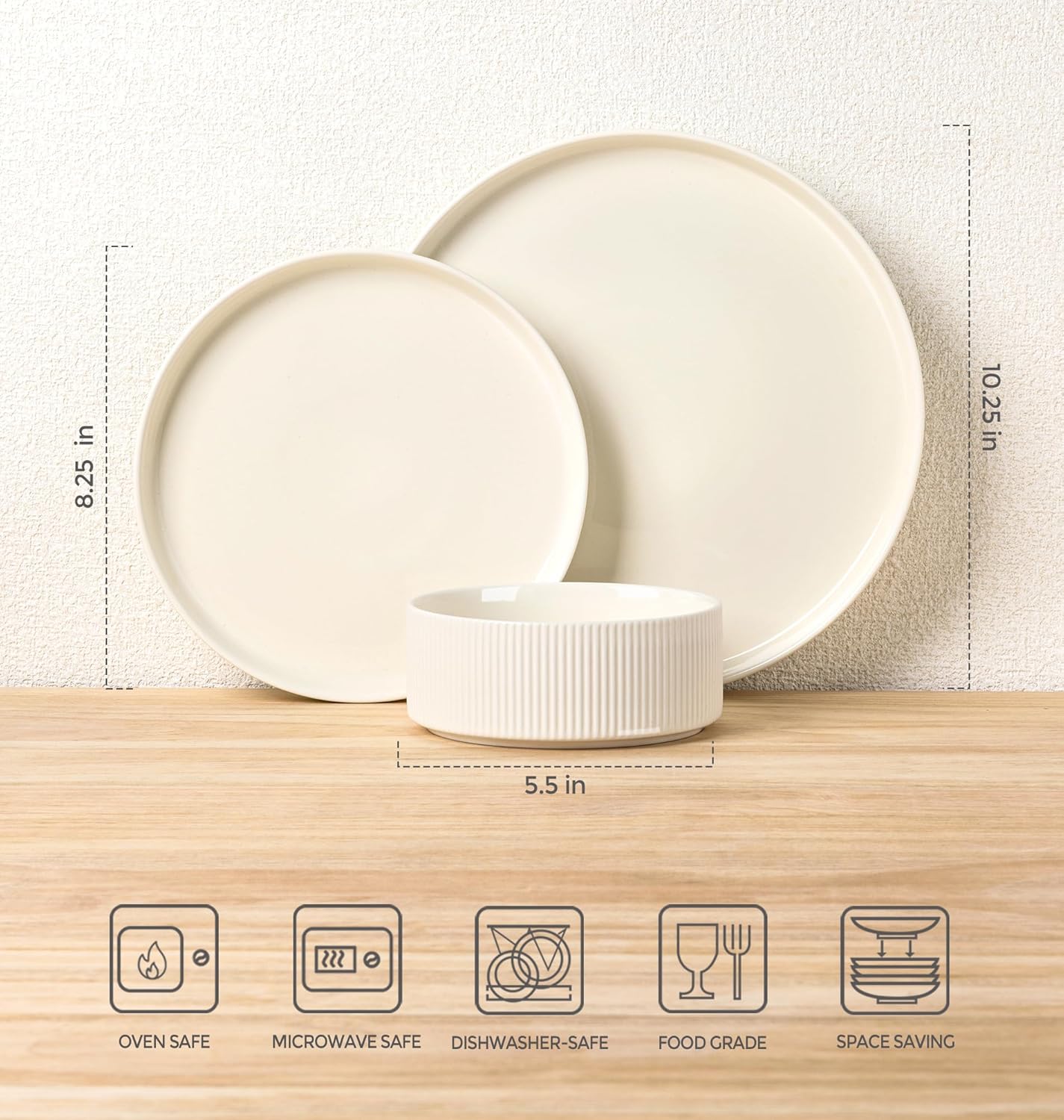 Thumbnail 6 de TheTerra 18-Piece Ceramic Dinnerware Set for 6 (Beige) — Plates & Bowls, Scratch Resistant