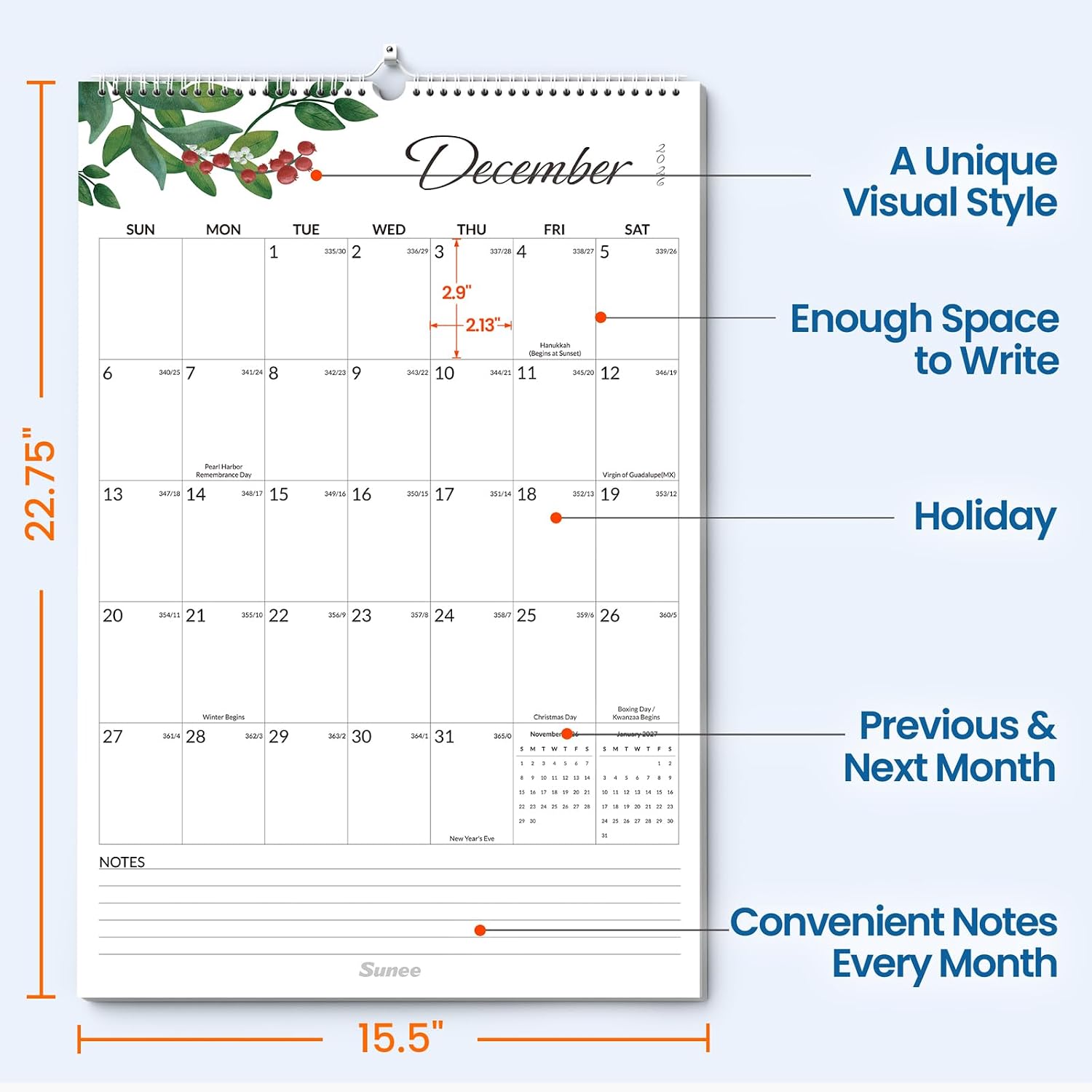 Thumbnail 5 de SUNEE 2026-2027 Wall Calendar, 18-Month Vertical, 22.75 x 15.5 Inches