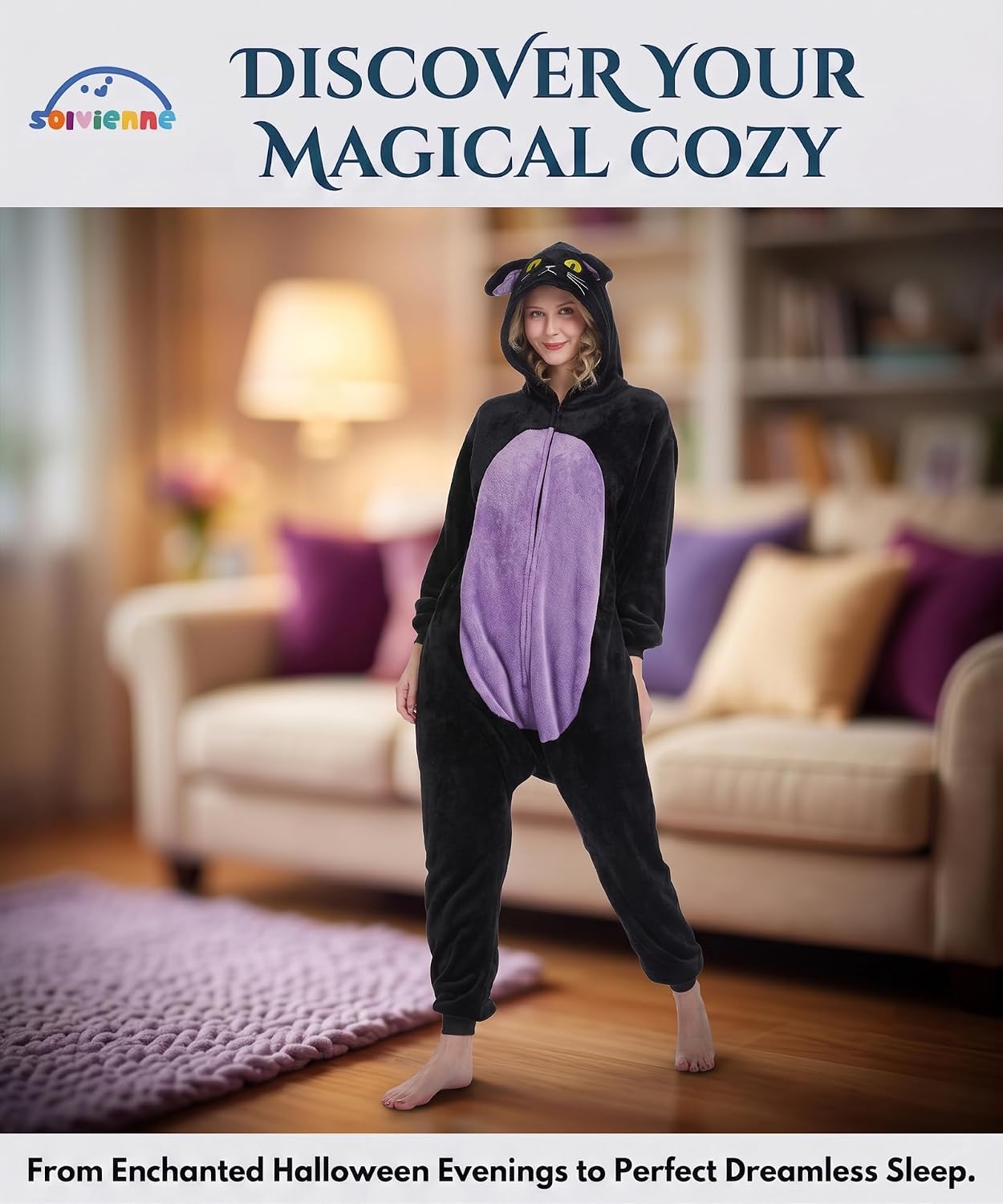 Detalle 2 de Solvienne Adult Halloween Onesie, Plush Zip-Up Pajamas with Pockets
