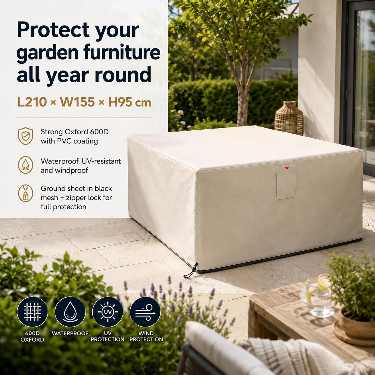 Thumbnail 6 de HOME It Garden – pokrowiec na meble ogrodowe Oxford 600D, 210 × 155 × 95 cm