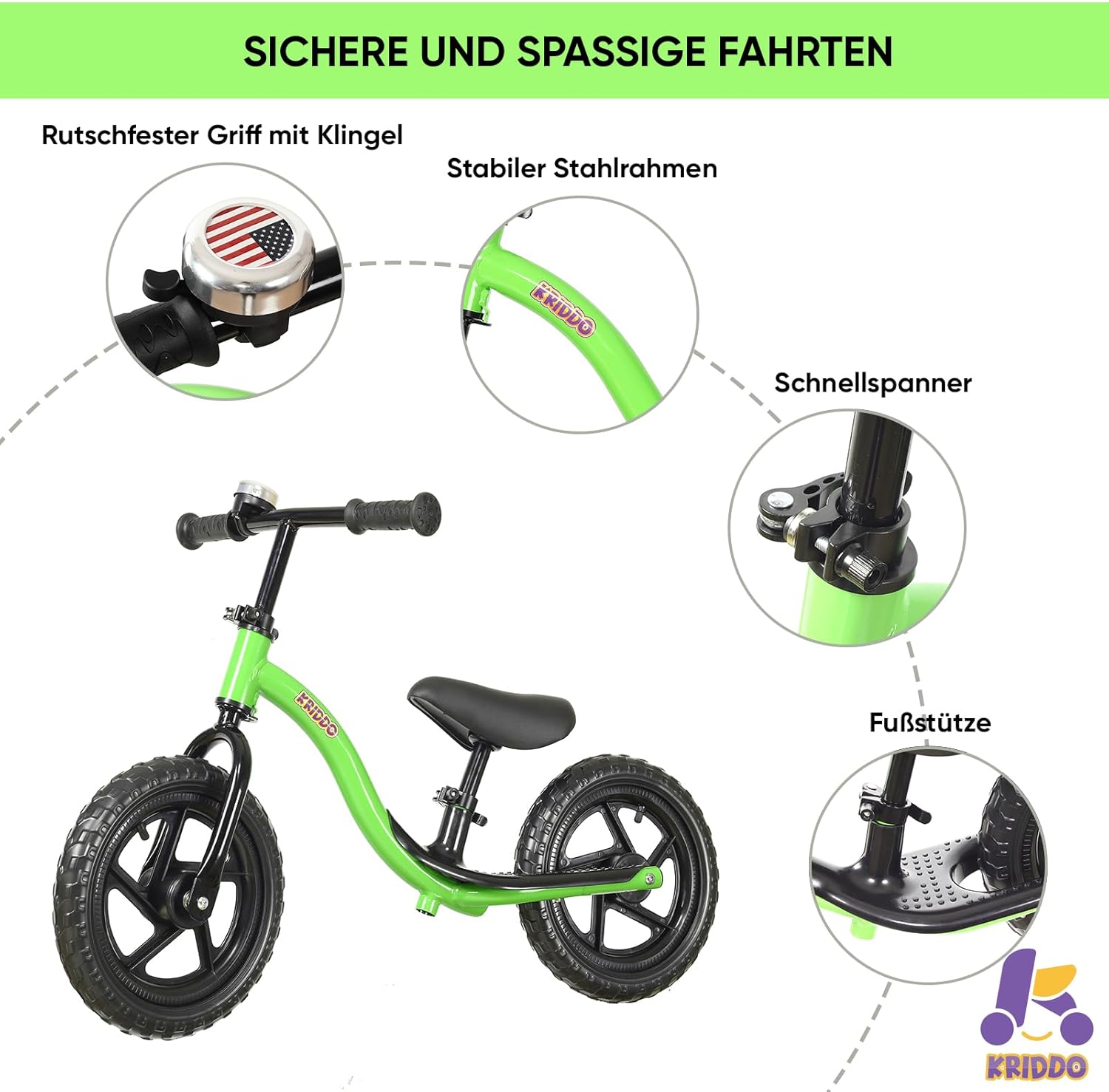 Thumbnail 2 de KRIDDO Kinder-Laufrad ab 2 Jahren: interaktives Lauflernrad mit Fußstütze und Lenkbegrenzung