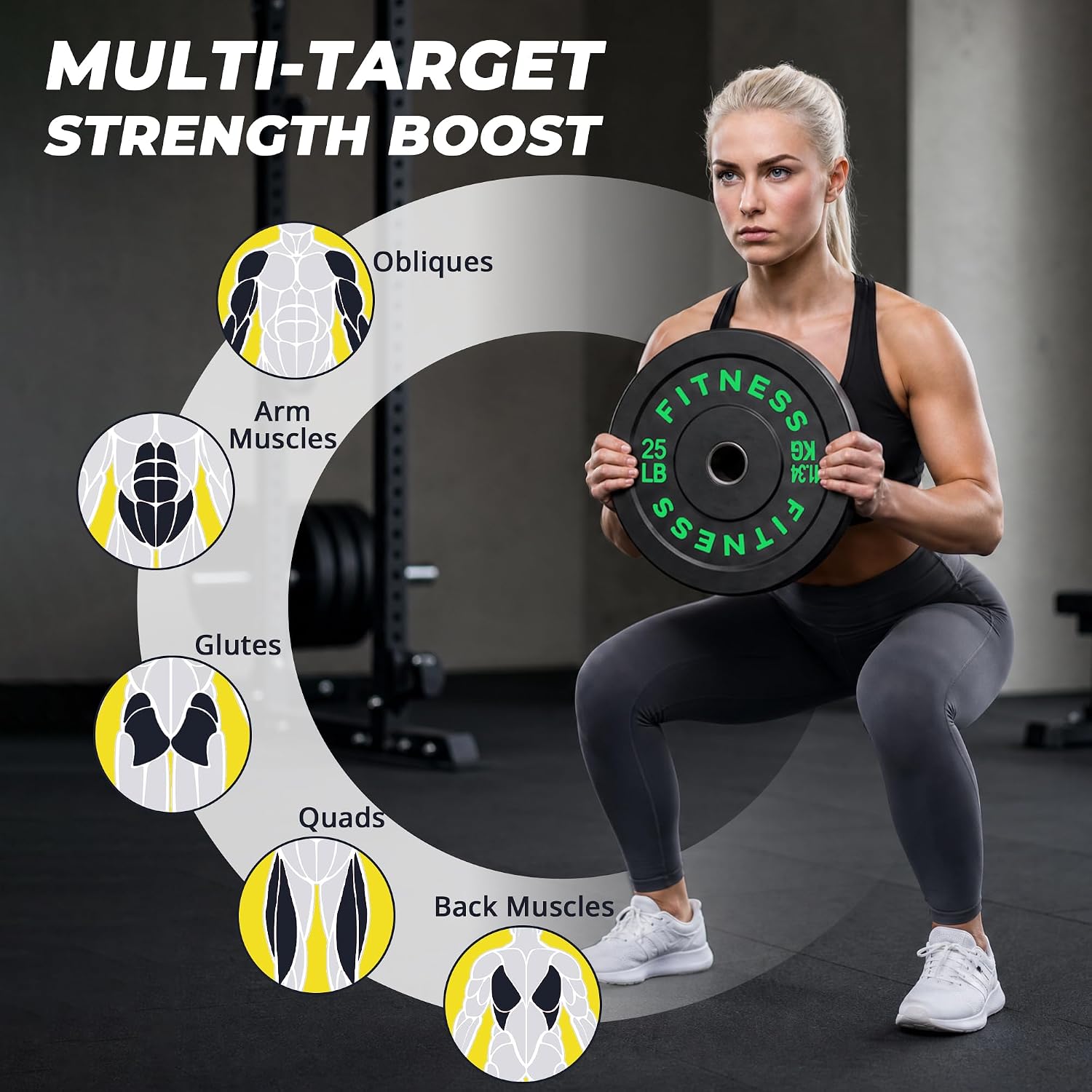 Detalle 1 de HULKFIT HFCLR100SETBAR Olympic Bumper Plate Set with 7ft Bar, 100–390 lb