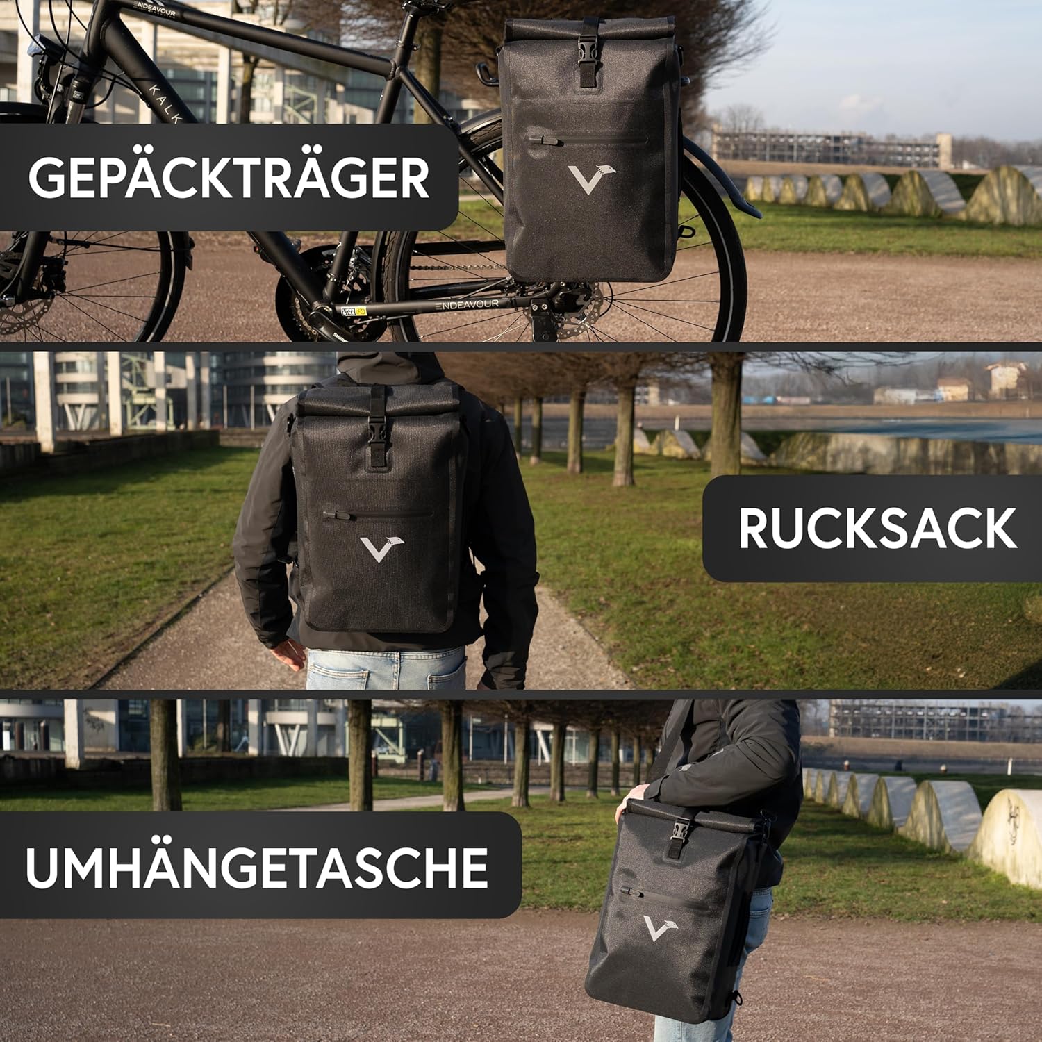 Thumbnail 2 de Valkental 3in1 Fahrradtasche – Bis 25L, wasserdicht, reflektierend, abschließbar, mit Laptopfach