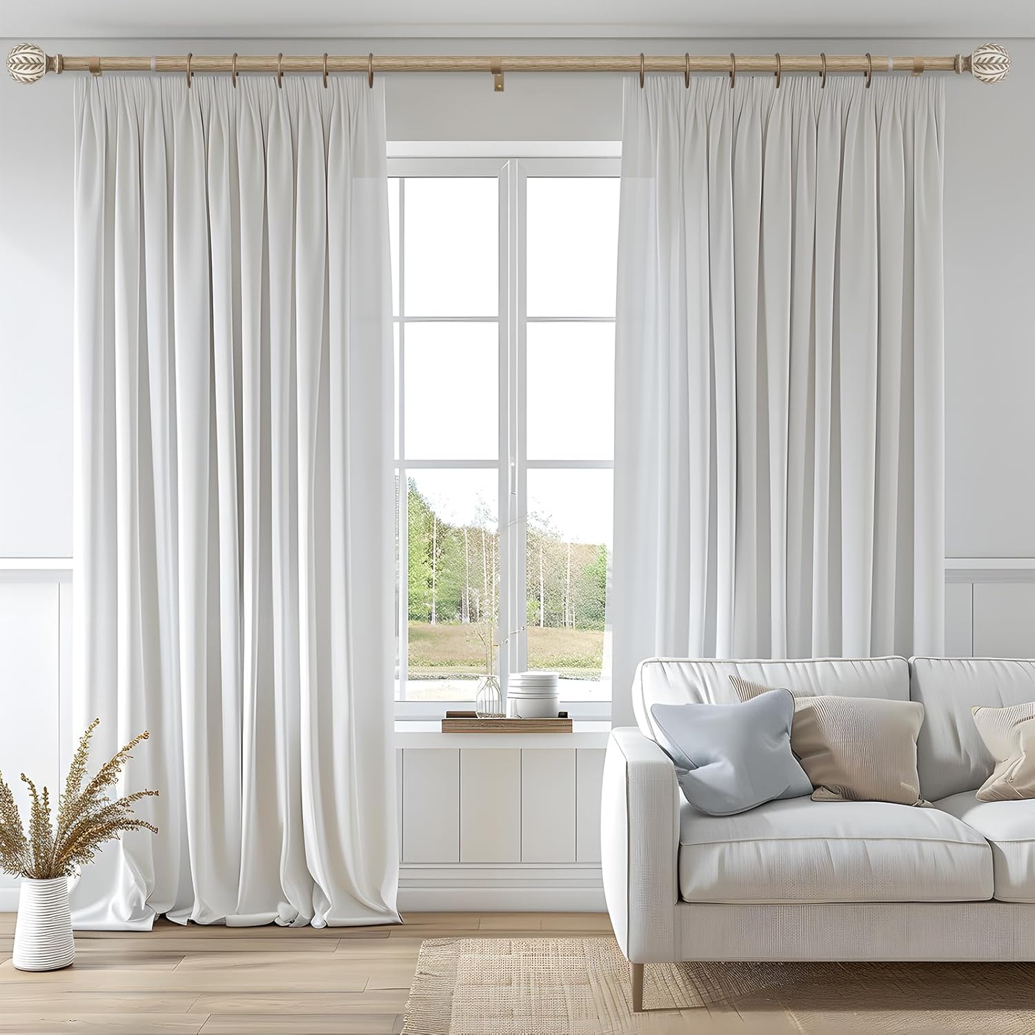 Detalle 2 de QDWIS Boho Wood Curtain Rods 48-84 in ๐ช