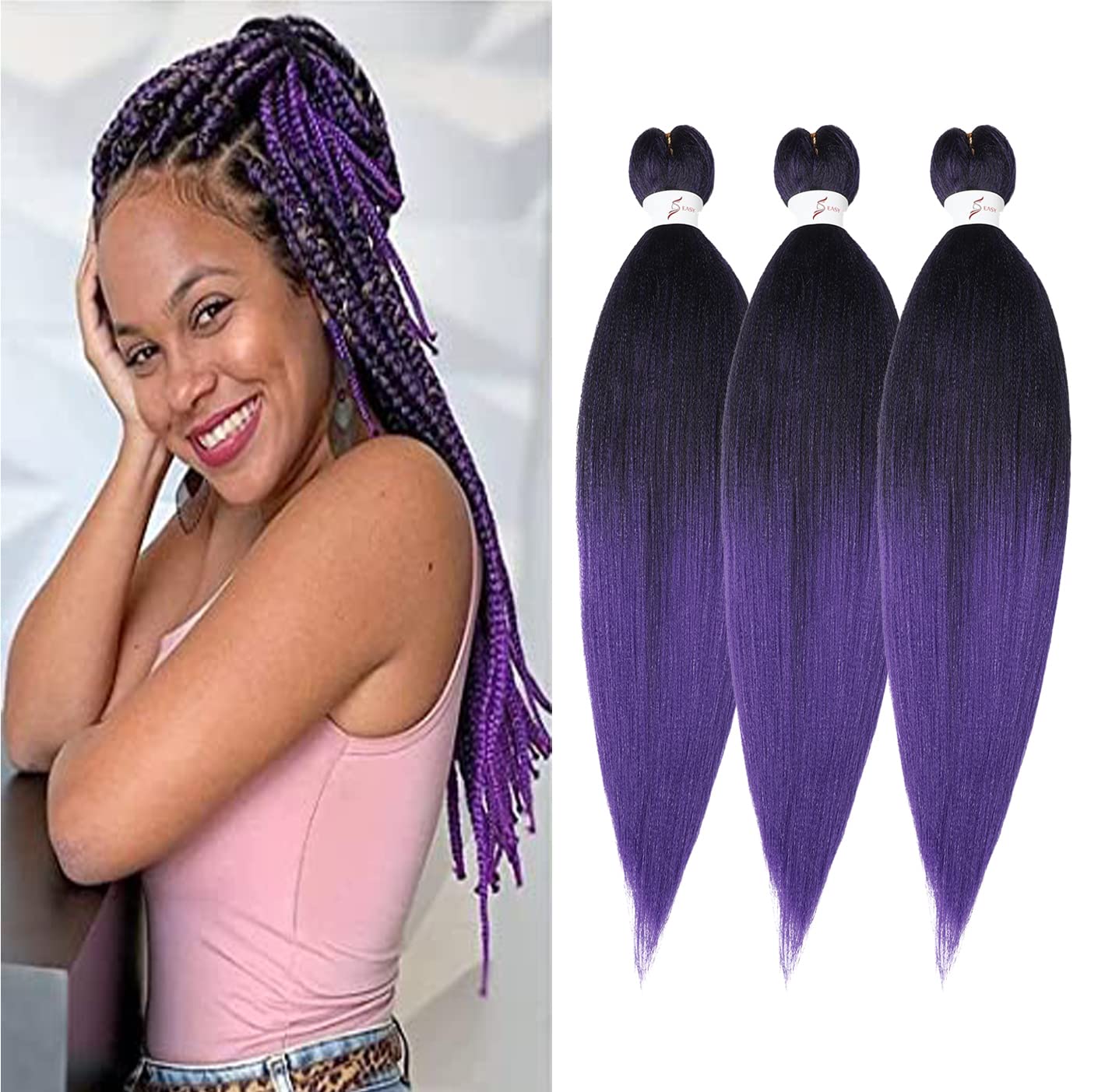 Thumbnail 6 de Braiding Hair Pre Stretched 24 inch Ombre Braiding Extensions (8 Packs) Soft Yaki Texture