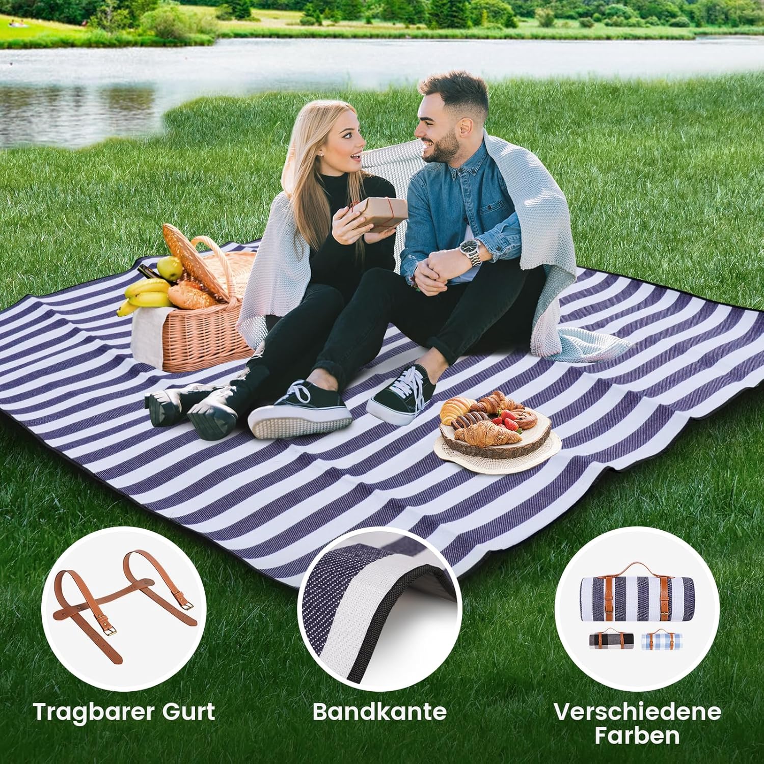 Thumbnail 6 de Sapsisel Picknickdecke 200 x 200 cm – extragroß, wasserdicht und faltbar