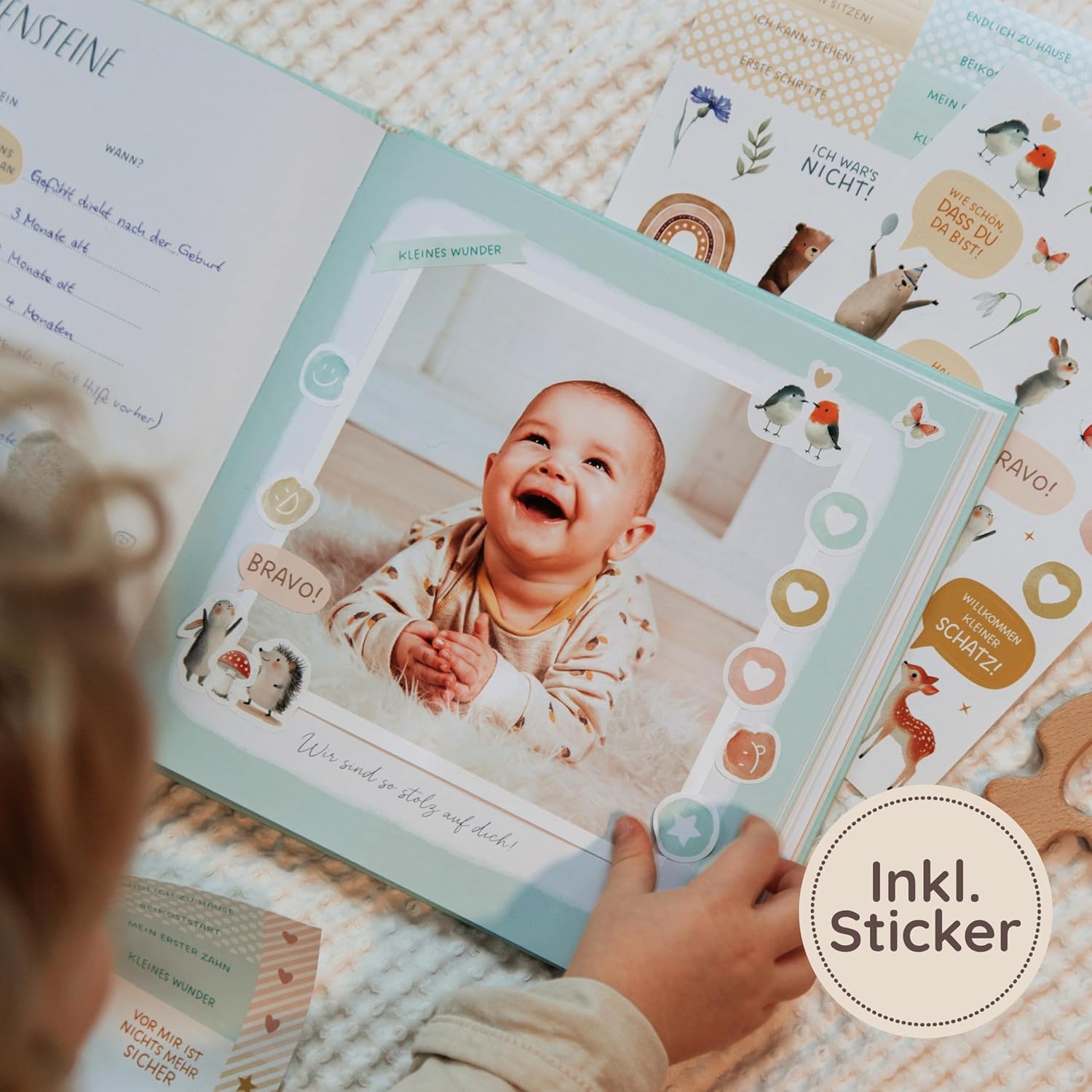 Thumbnail 6 de Mein erstes Jahr Babyalbum – Erinnerungsbuch mit Goldprägung, 80 Seiten (Natur)