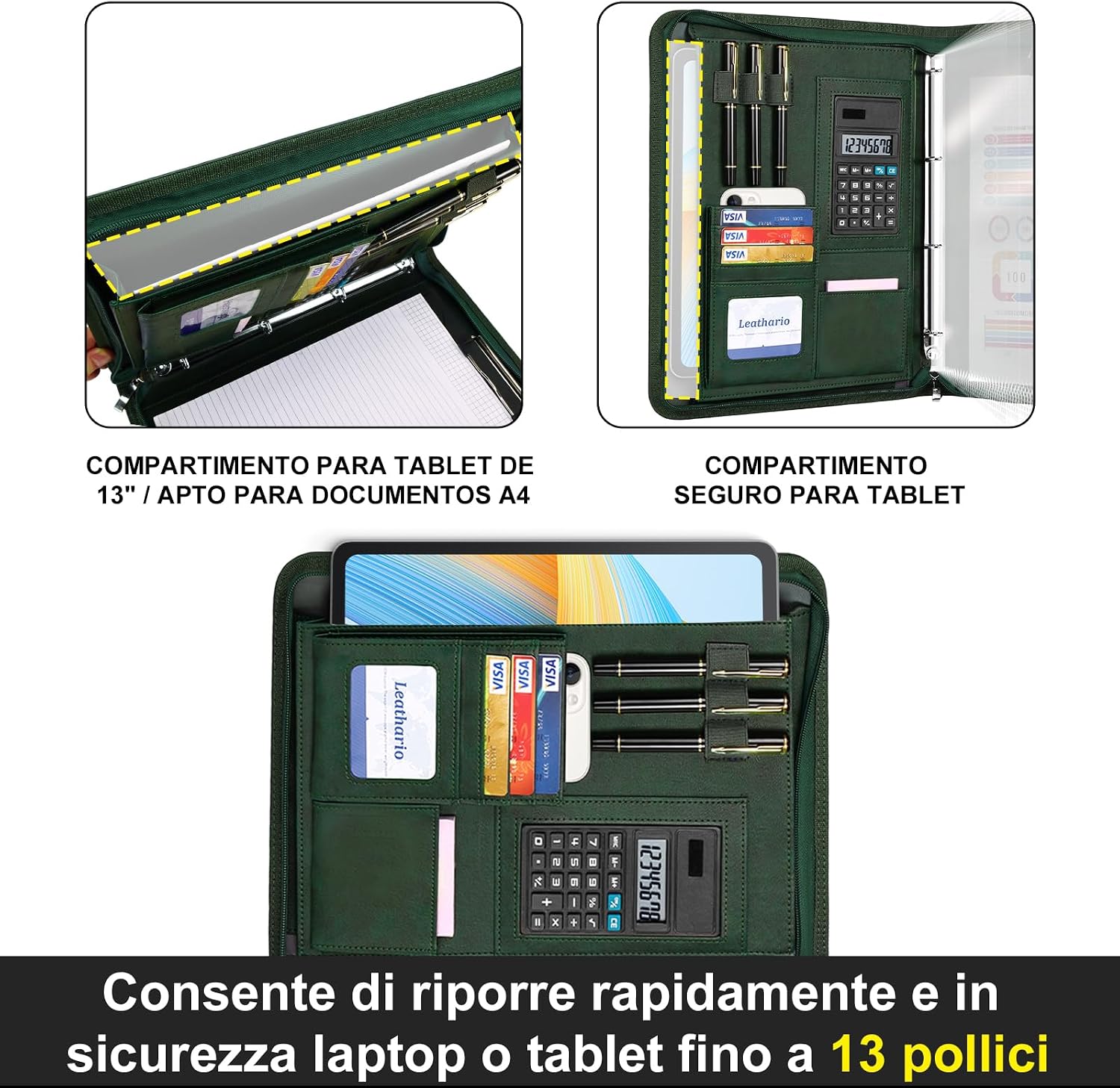 Detalle de Leathario Cartella Portadocumenti A4 con 4 anelli 175 fogli