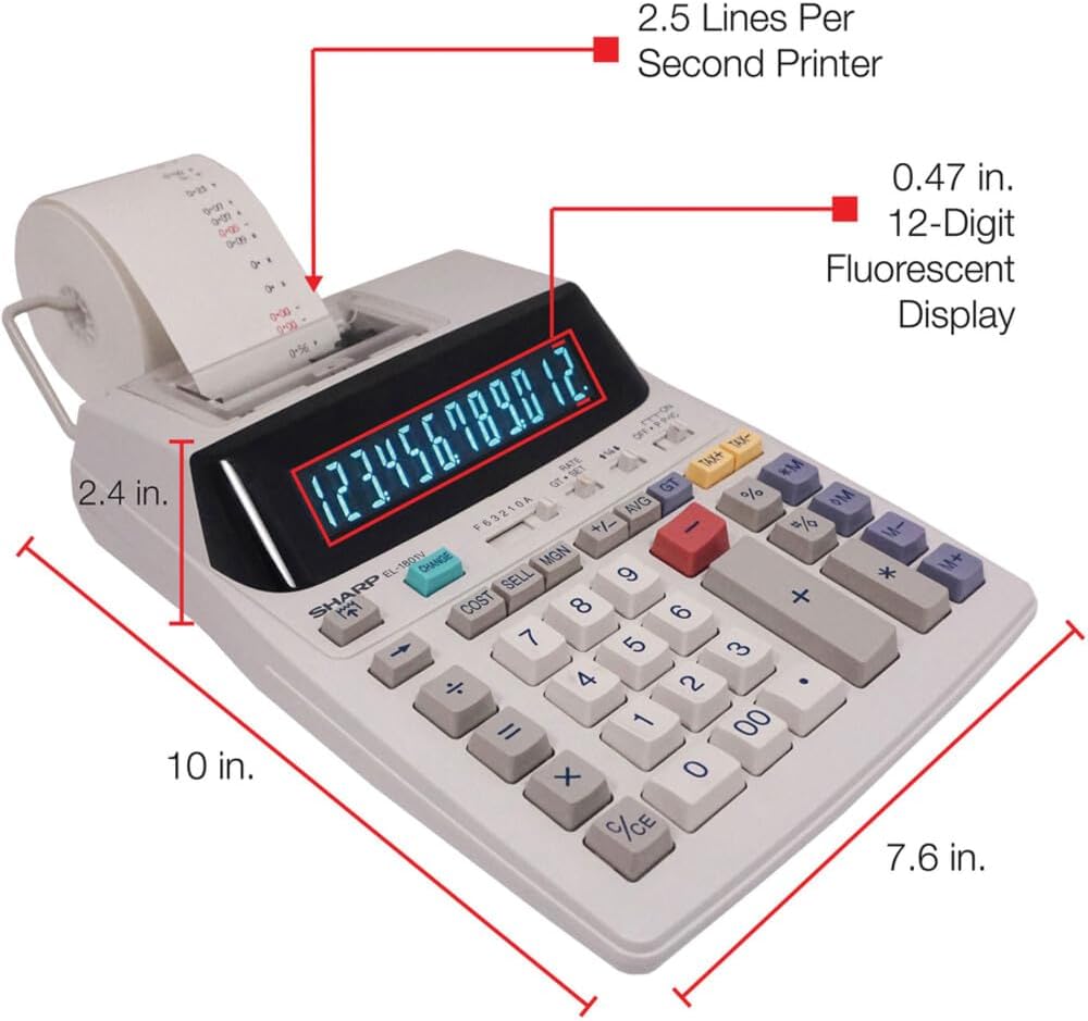 Detalle 2 de Sharp EL-1801V Ink Printing Calculator: 12-Digit, AC Powered Office Workhorse