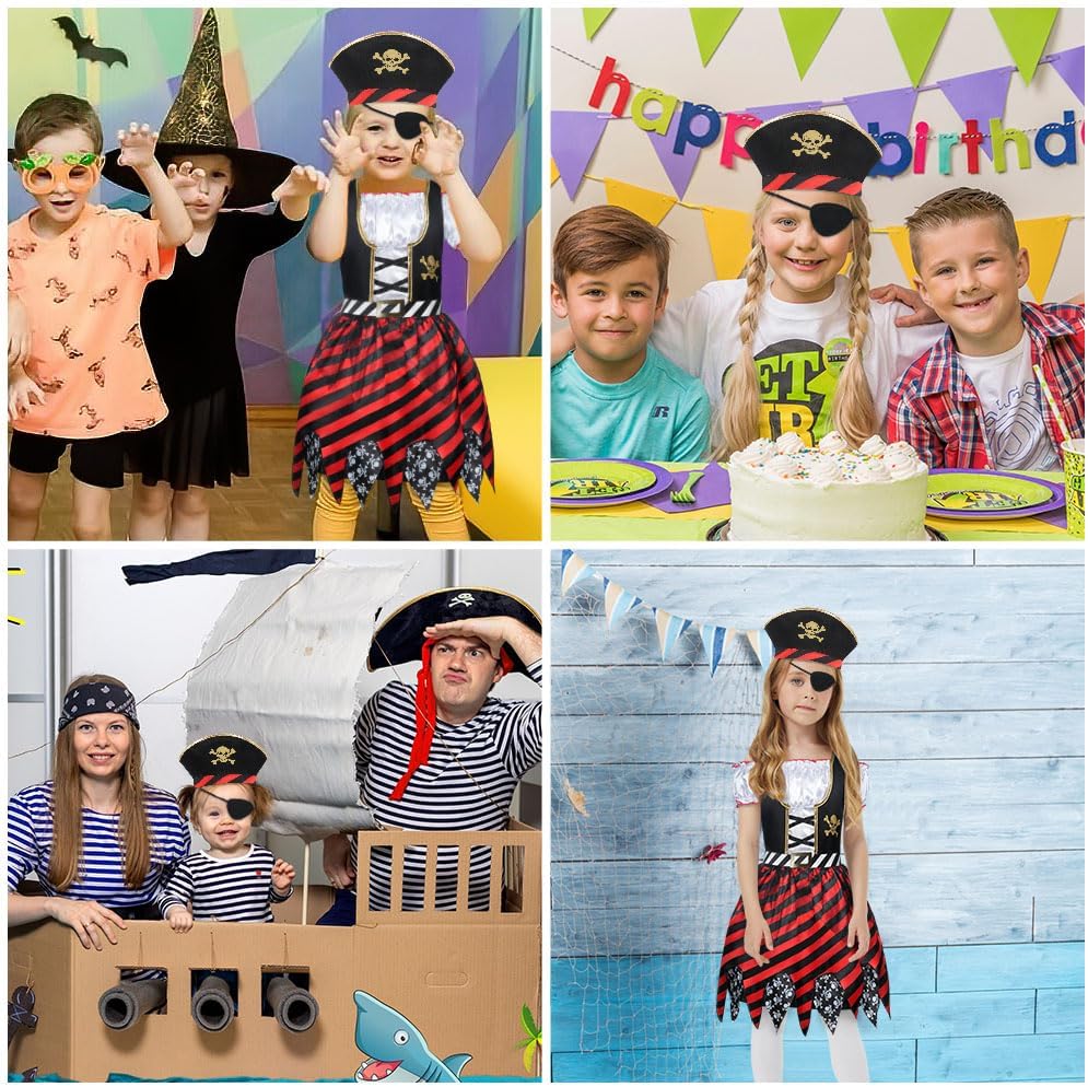 Detalle de Aomig Girls Pirate Costume 3 Pcs Set: Dress, Hat & Eye Patch for Kids