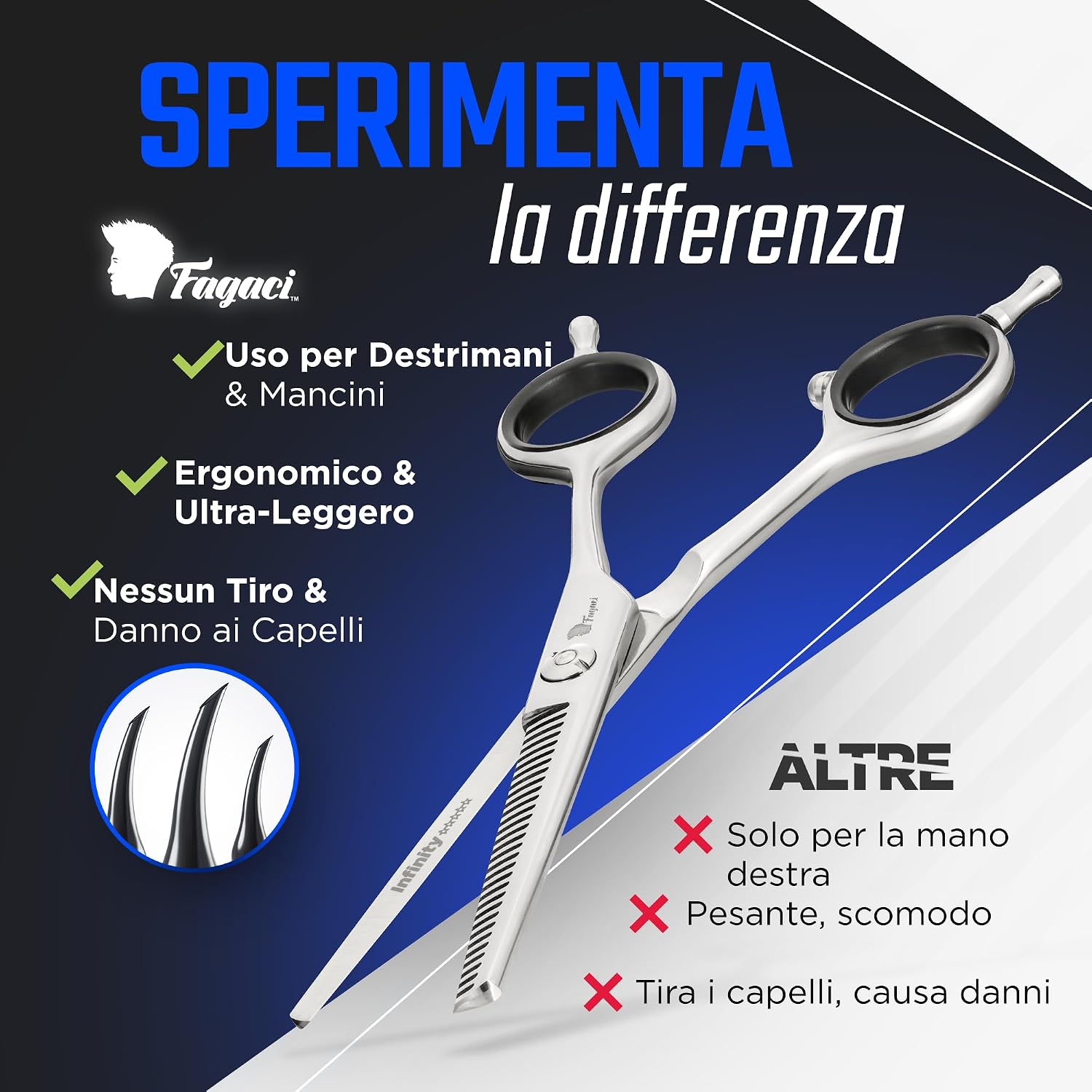 Detalle de Fagaci Forbici per Sfoltire i Capelli 5.5\" con Acciaio 440C – Forbici Professionali per Parrucchiere e Barbiere, Lame Sottili