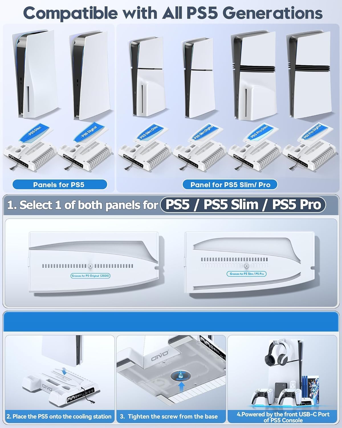 Detalle 2 de OIVO PS5 Stand with 3‑Level Cooling Fan