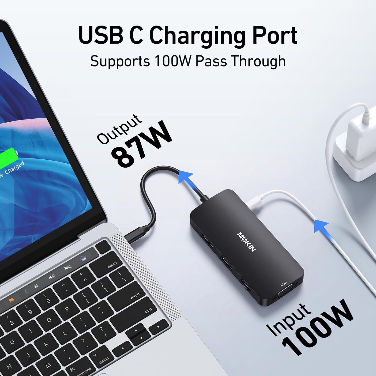 Detalle 1 de MOKiN USB-C Docking Station with Dual DisplayPort, HDMI, VGA and 100W PD
