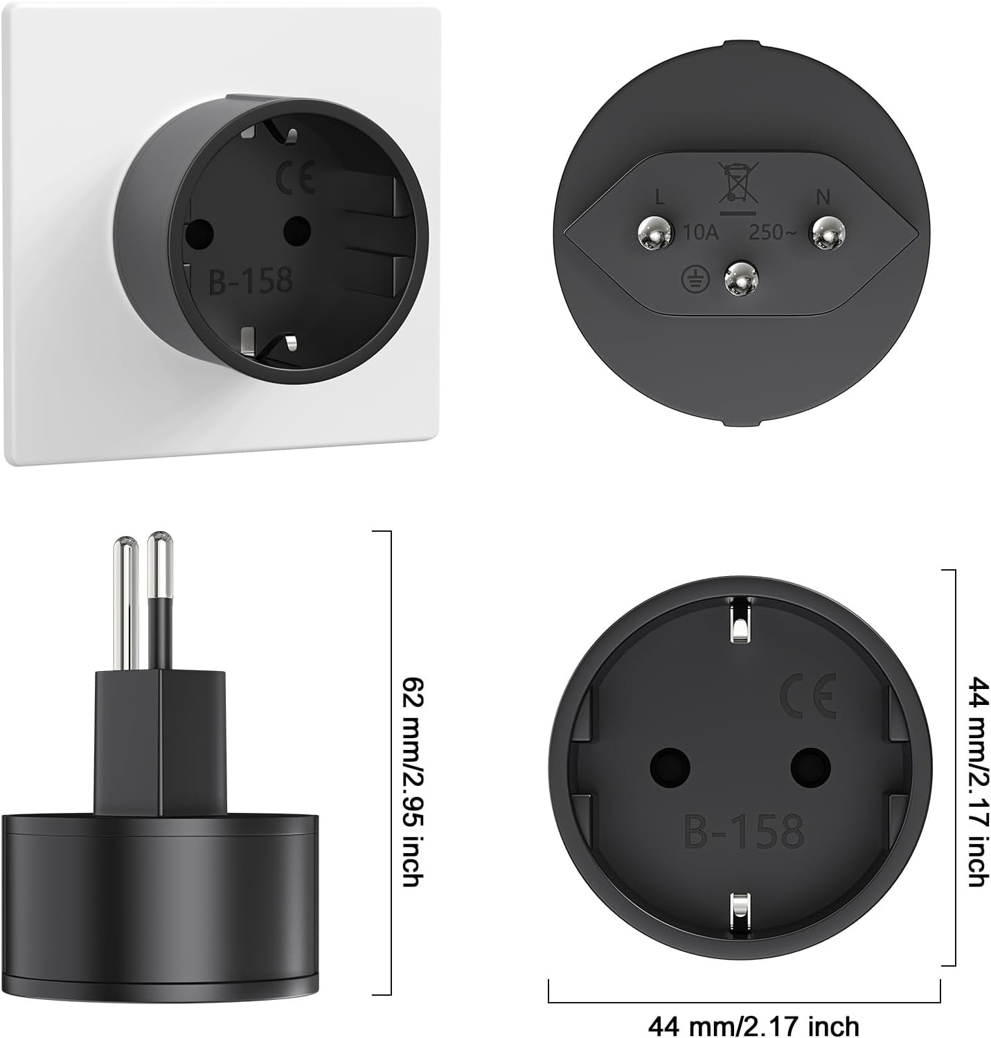 Detalle 1 de 3 Stück Reiseadapter Schweiz Schwarz
