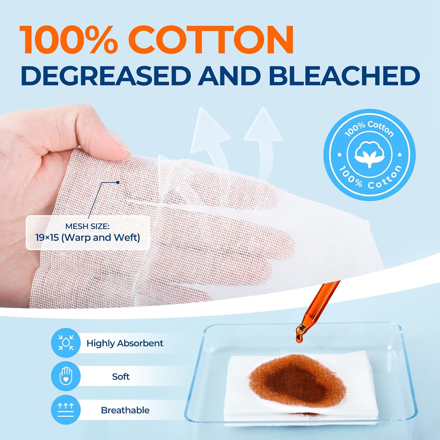 Detalle 2 de Kingstar 4 x 4 Inch 8-Ply Cotton Gauze Sponges, 200 Count