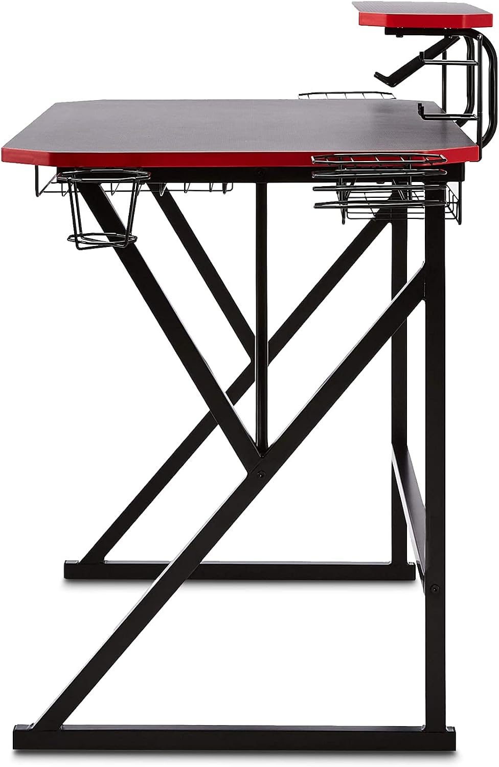 Detalle 2 de Amazon Basics Scrivania Rettangolare per PC e gaming con vani portaoggetti – 130 x 60 x 90 cm, rosso