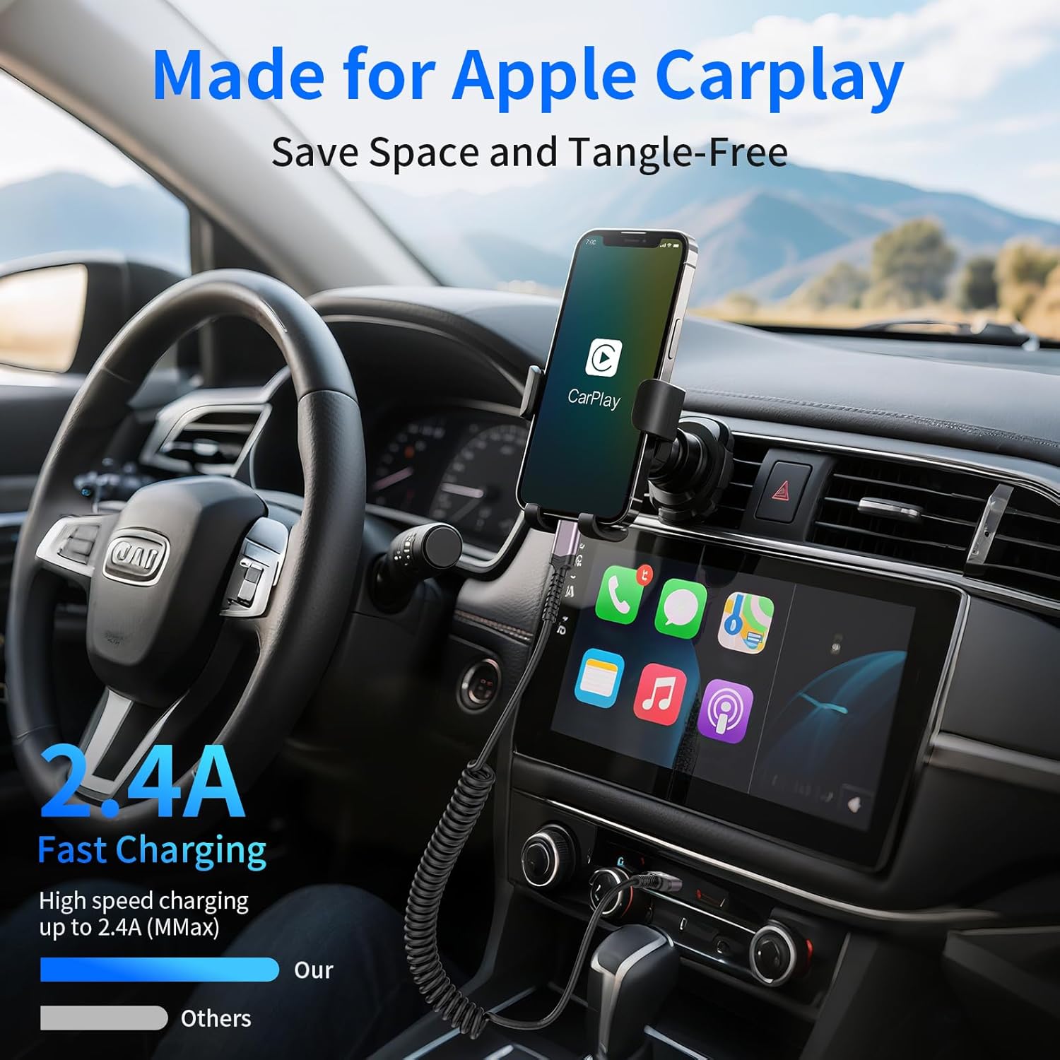 Thumbnail 1 de 3-Pack Coiled Lightning Cable for Car (MFi Certified) USB-A to Lightning Retractable iPhone Charger