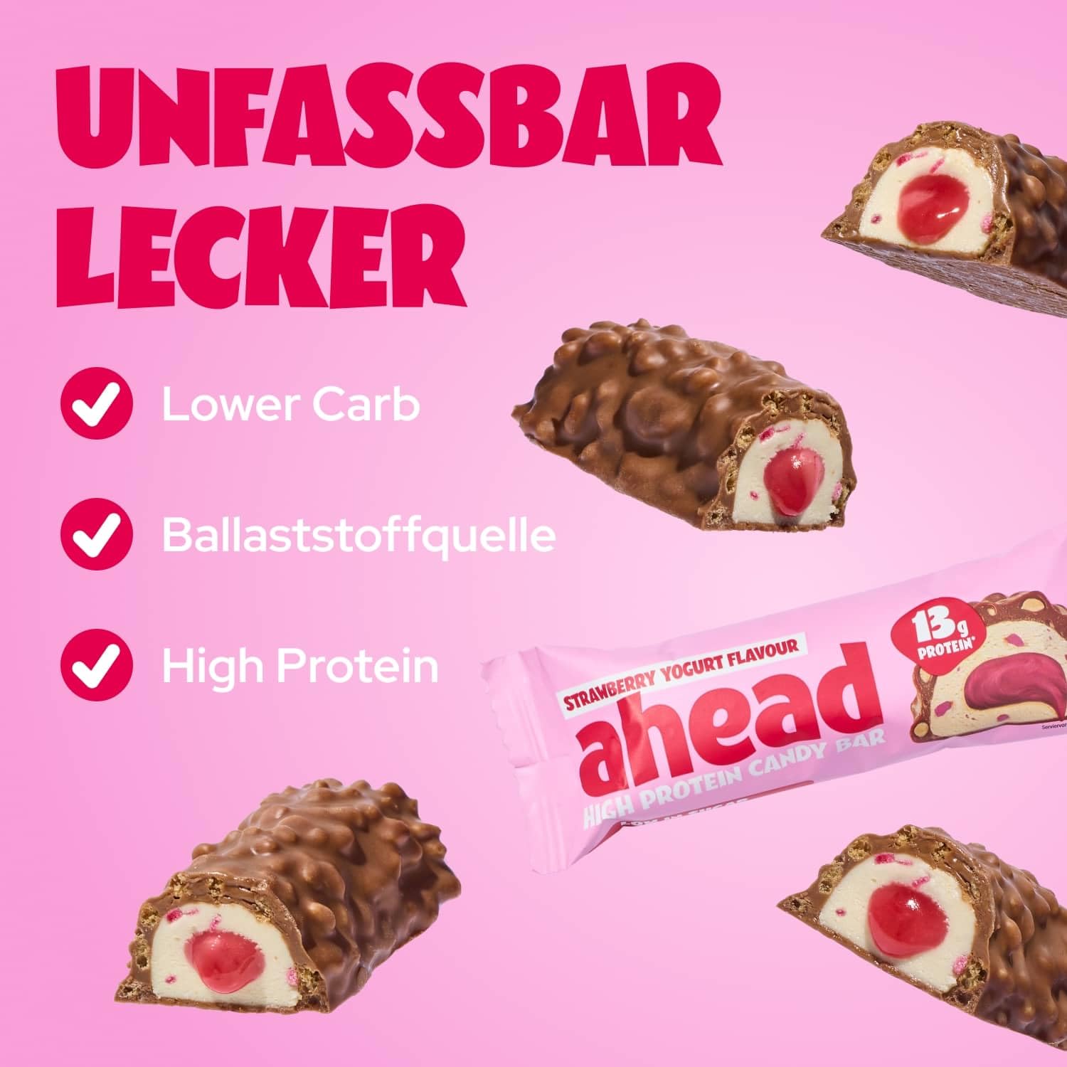 Detalle de ahead Protein Riegel Strawberry Yogurt – 14×45 g
