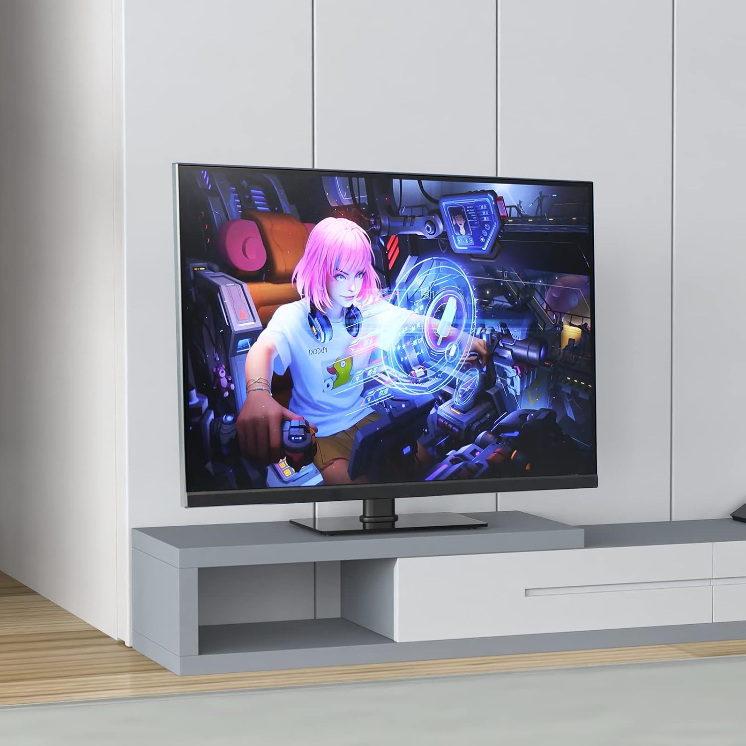 Detalle 2 de GRIFEMA GB1005 Universal TV Stand for 26–55 inch TVs (Swivel, Height Adjustable, 8mm Tempered Glass Base)