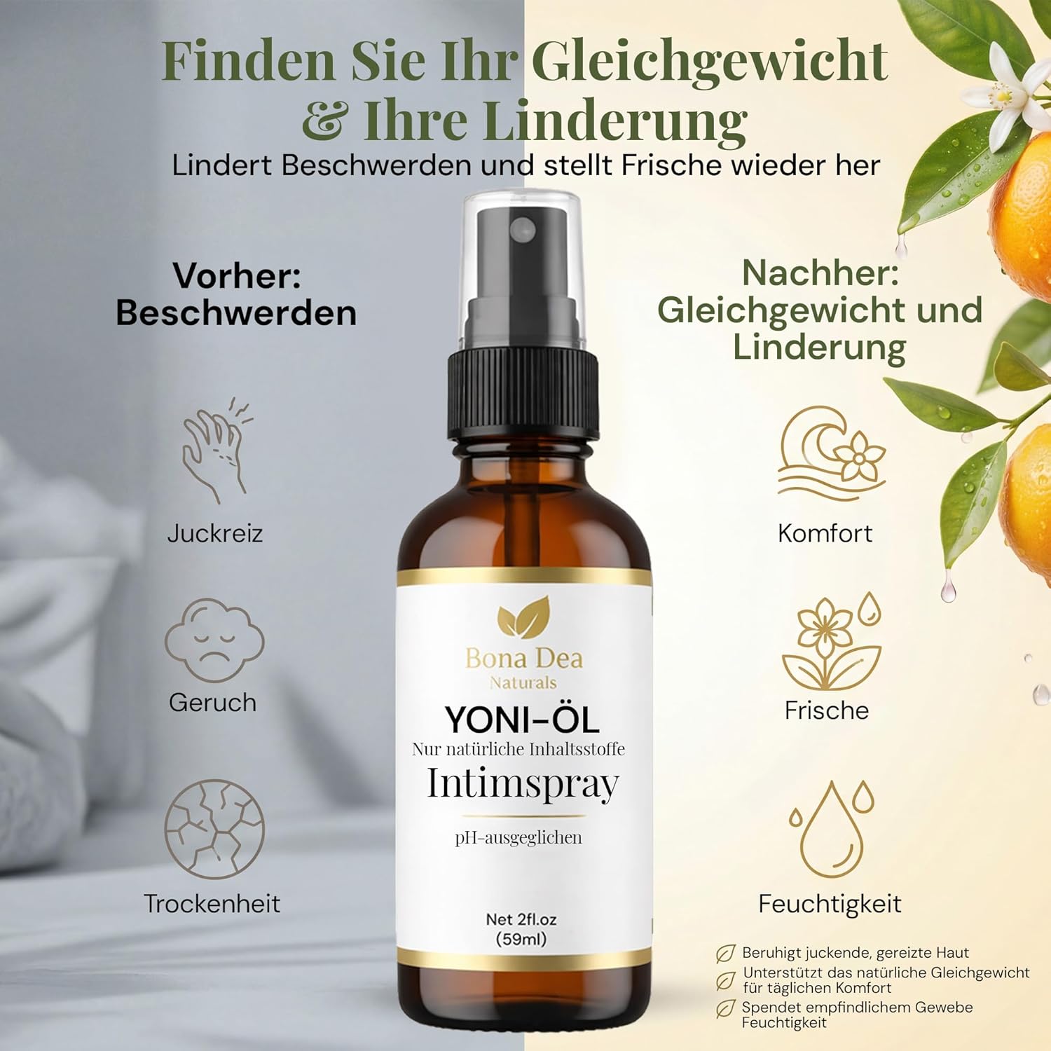 Detalle de Bona Dea Naturals Intimspray für Frauen (59 ml) – milde Pflege bei Scheidentrockenheit