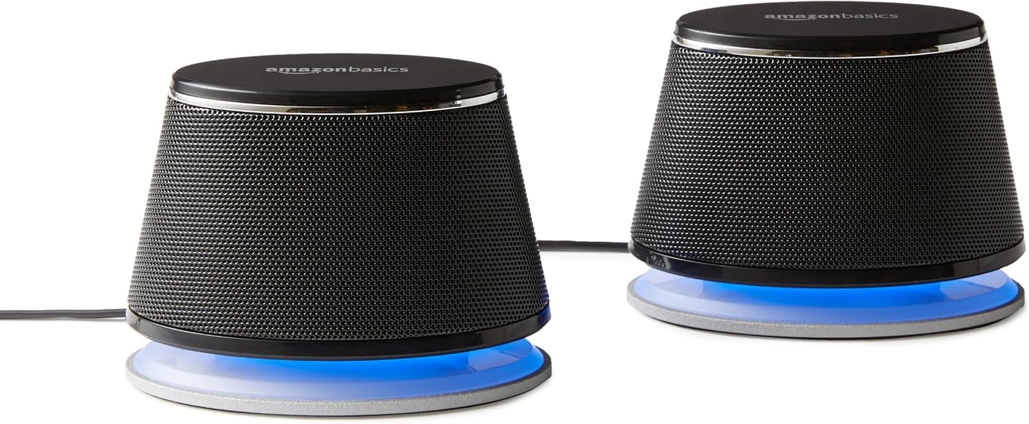 Detalle de Amazon Basics Stereo 2.0 Speakers (USB-powered, 3.5mm AUX) for PC or Laptop, Black