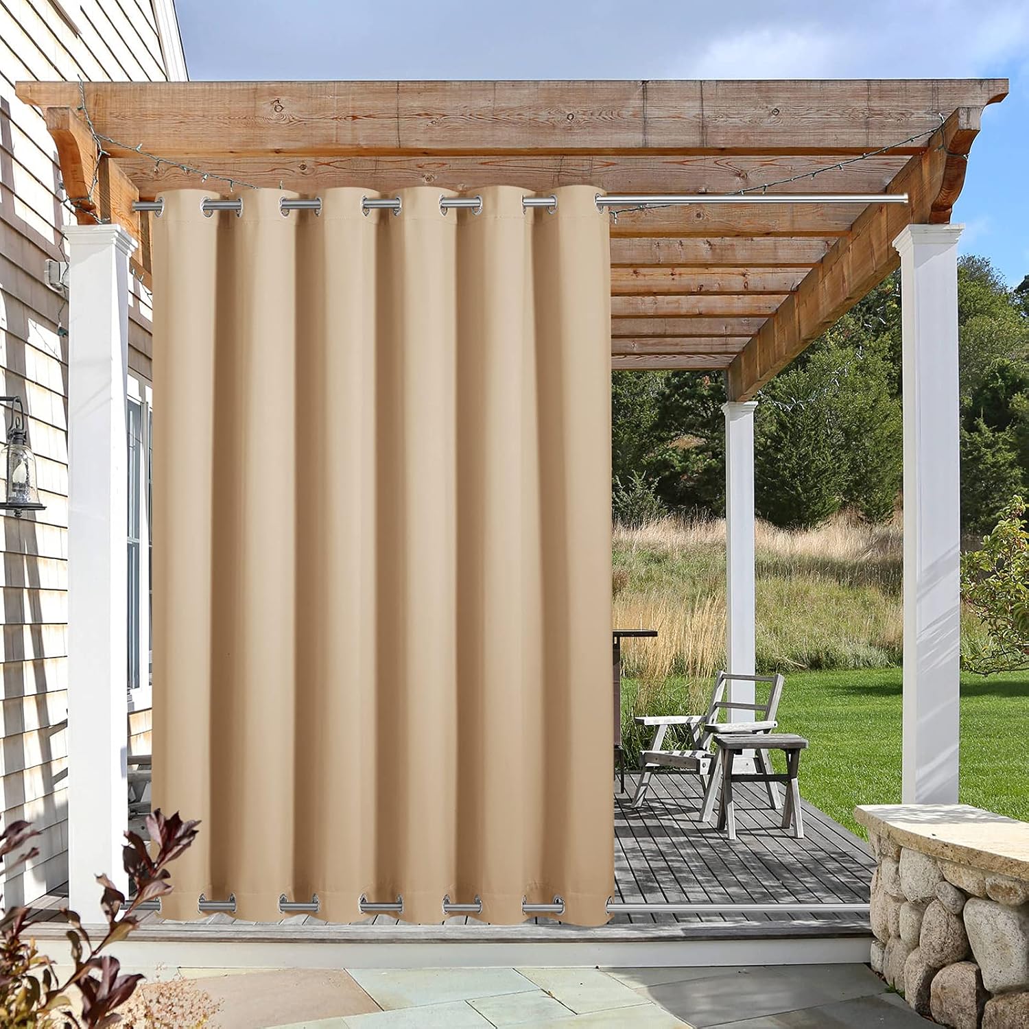 Detalle de NICETOWN Outdoor Patio Curtain 84x108 in Biscotti Beige 🪟