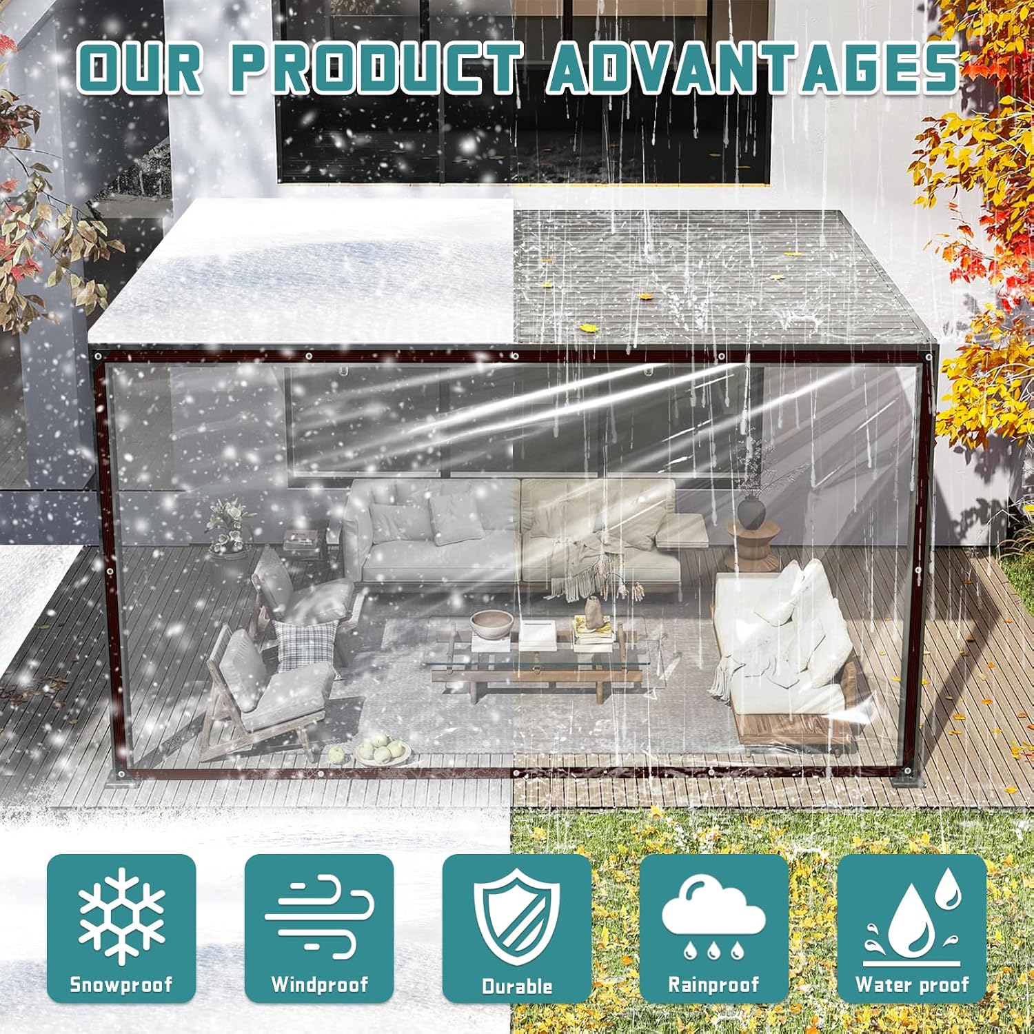 Detalle de Vteyeya 5x6 ft Clear PVC Tarp with Grommets, Waterproof Patio Cover