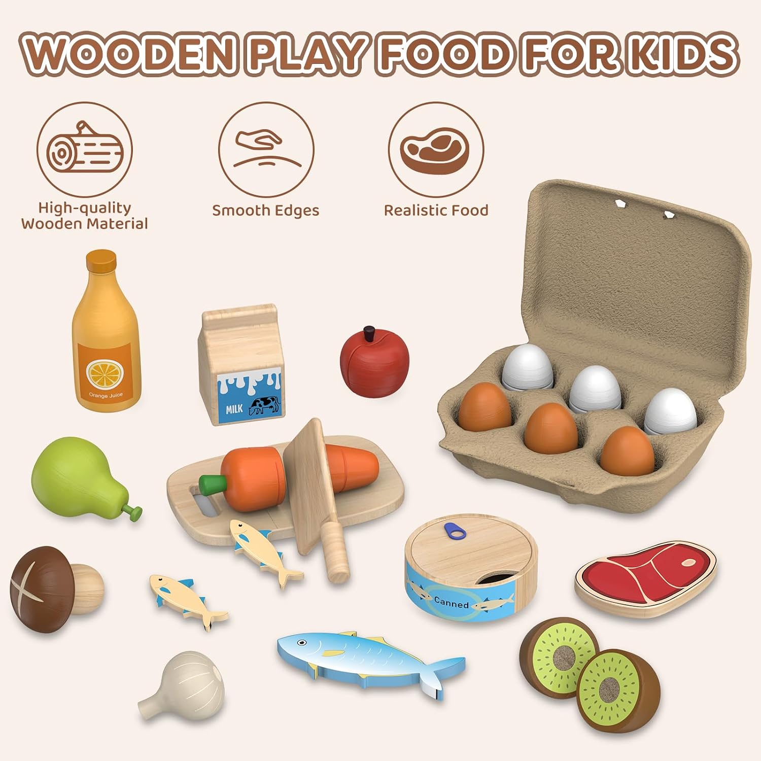 Detalle de Kinderküche Zubehör Holz – Spiel-Lebensmittel-Set zum Schneiden (Obst & Gemüse) ab 3 Jahren