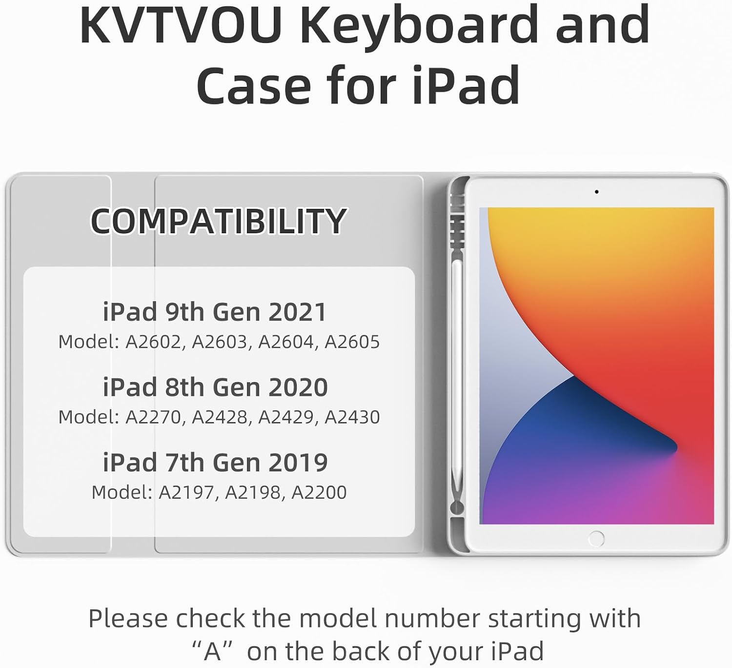 Thumbnail 1 de KVTVOU Case With Keyboard for iPad 9th/8th/7th Gen 10.2 Inch (2021/2020/2019) – Grey