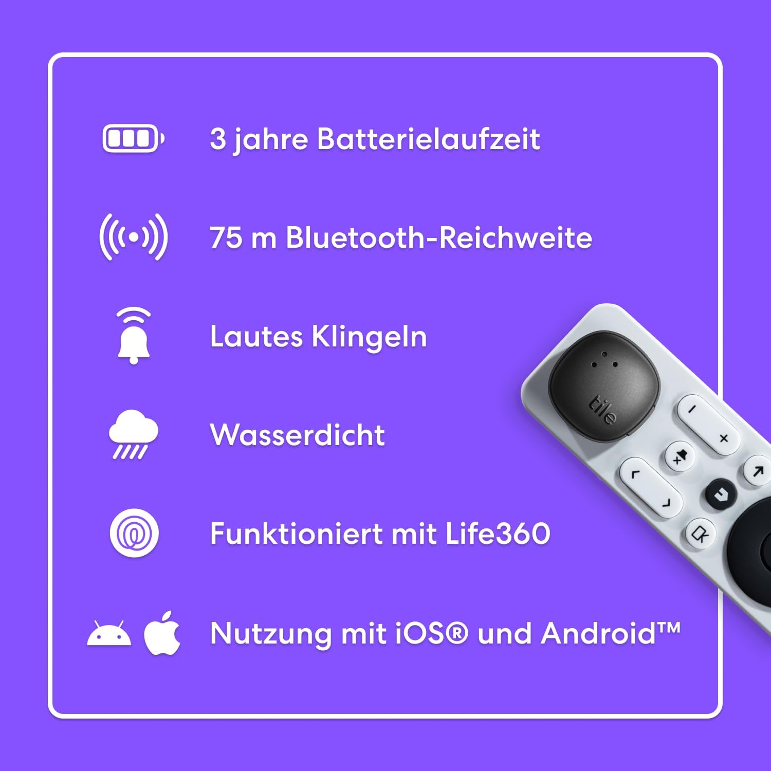 Thumbnail 6 de Life360 Tile Sticker – Kleiner Bluetooth-Tracker, Tür- und Gegenstandfinder im 2er-Pack (Schwarz) – kompatibel mit iOS und Android