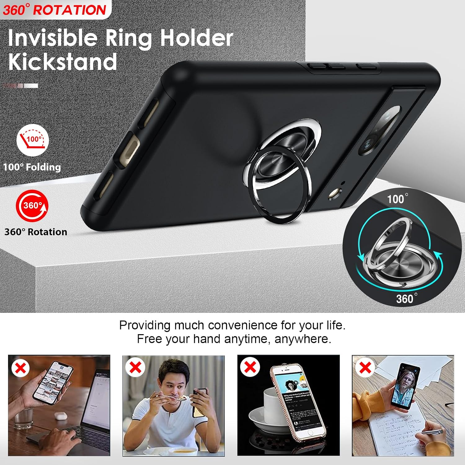 Detalle de LeYi Purple Case with 2 Screen Protectors and Invisible Ring Stand for Google Pixel 7 (5G)