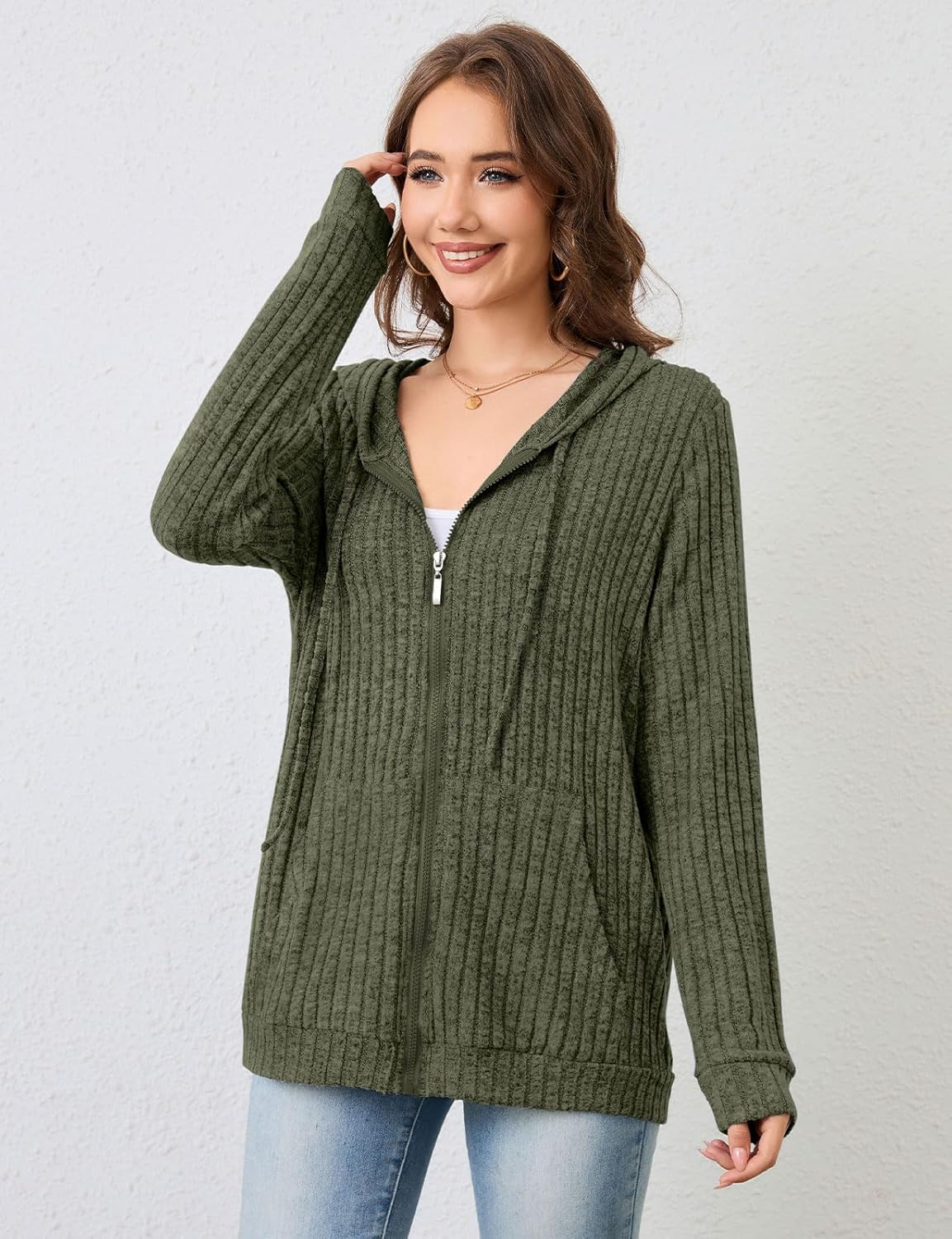 Thumbnail 2 de Flikity Womens Cardigans Zip Up Hoodie with Large Pockets – Lightweight Tunic Style Soft Knit